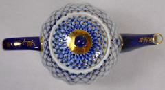 Lomonosov Imperial Russian porcelain Cobalt Net pattern Coffee pot.