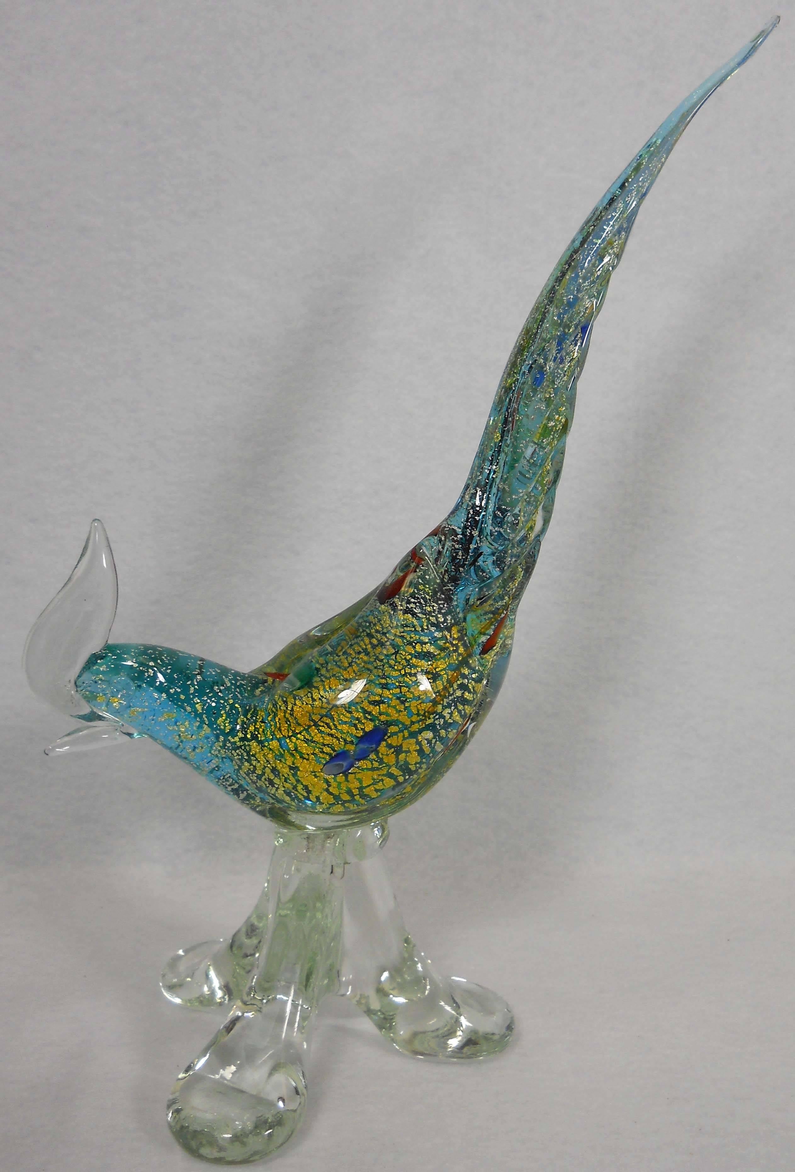 Rooster or pheasant? Pheaster? Either way, this handsome fellow was artfully created in Murano, Italy and is genuine Venetian Glass. The pheasant stands 9-3/8