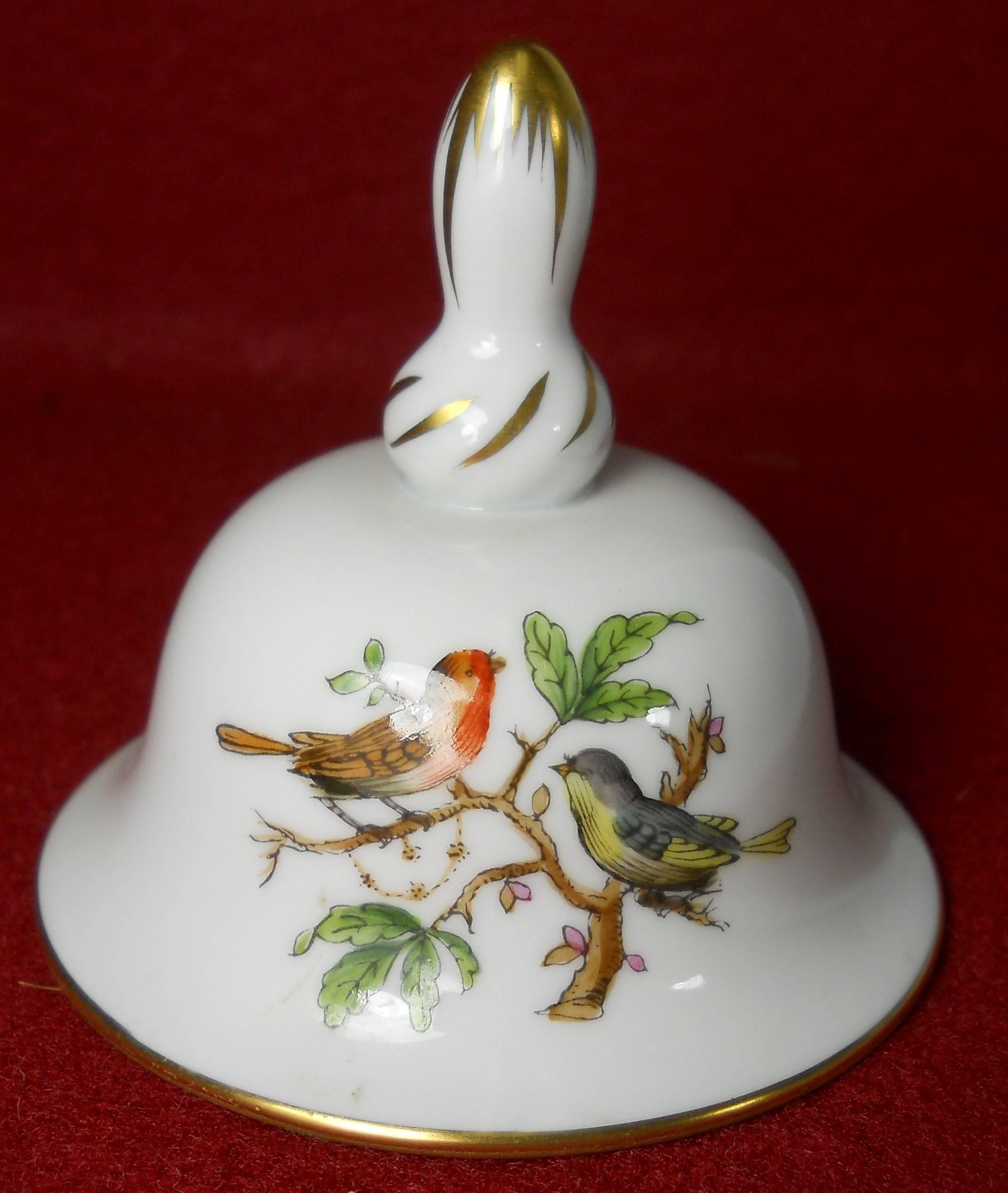 This beautiful Hand-painted Dinner Bell By Herend in the Rothschild Bird Pattern