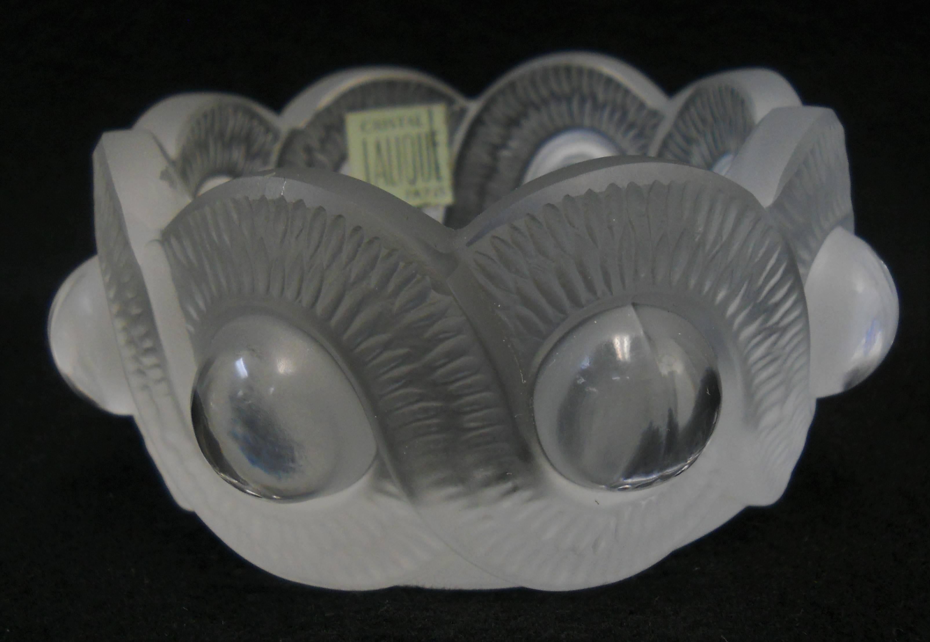 Lalique Gao Cendrier (ashtray) Bowl. Satin serpentine border with clear round marbles. Marked/etched on bottom 