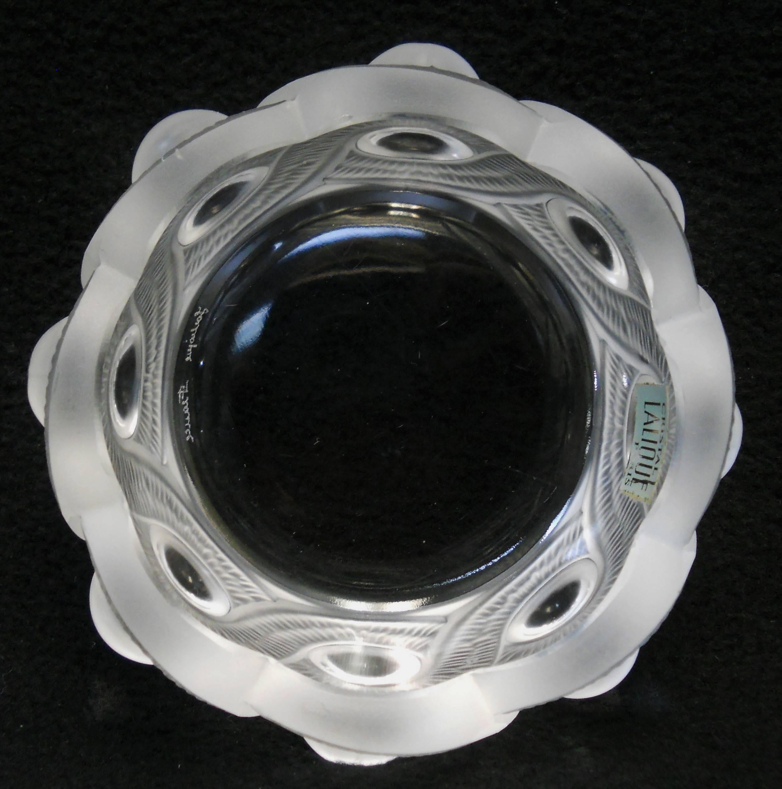 French Lalique Gao Cendrier or Ashtray or Decrotive Bowl, Hand Signed Lalique