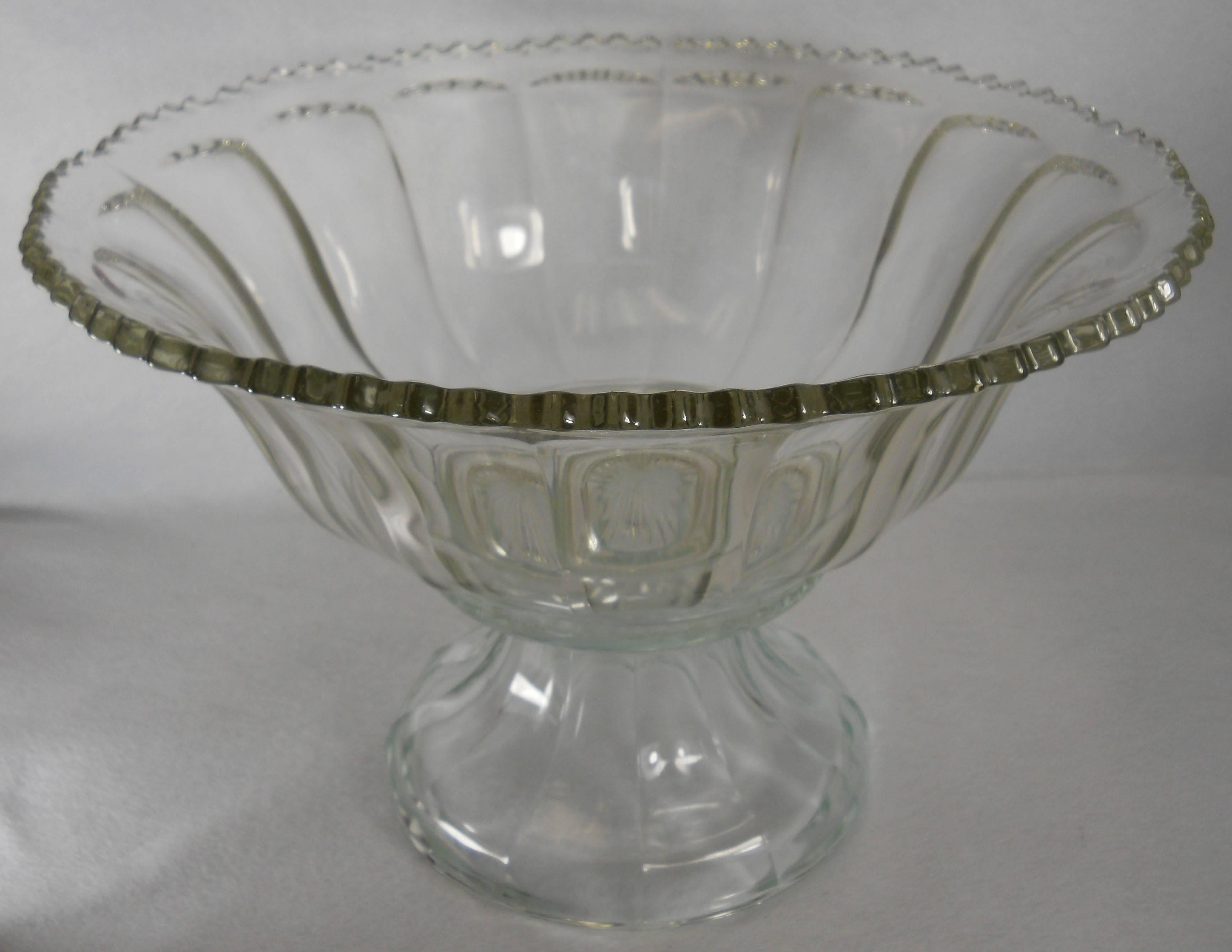 American 1962 Indiana Glass Co. Colonial Paneled PUNCH BOWL SET w/Scalloped Rim #7115 For Sale