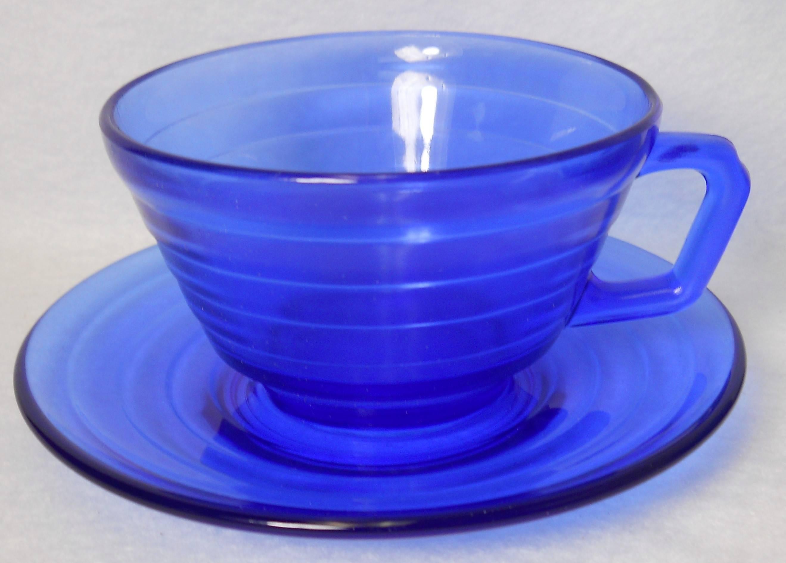 20th Century Hazel Atlas Glass Moderntone Cobalt Blue Forty-Nine-Piece Service for Eight