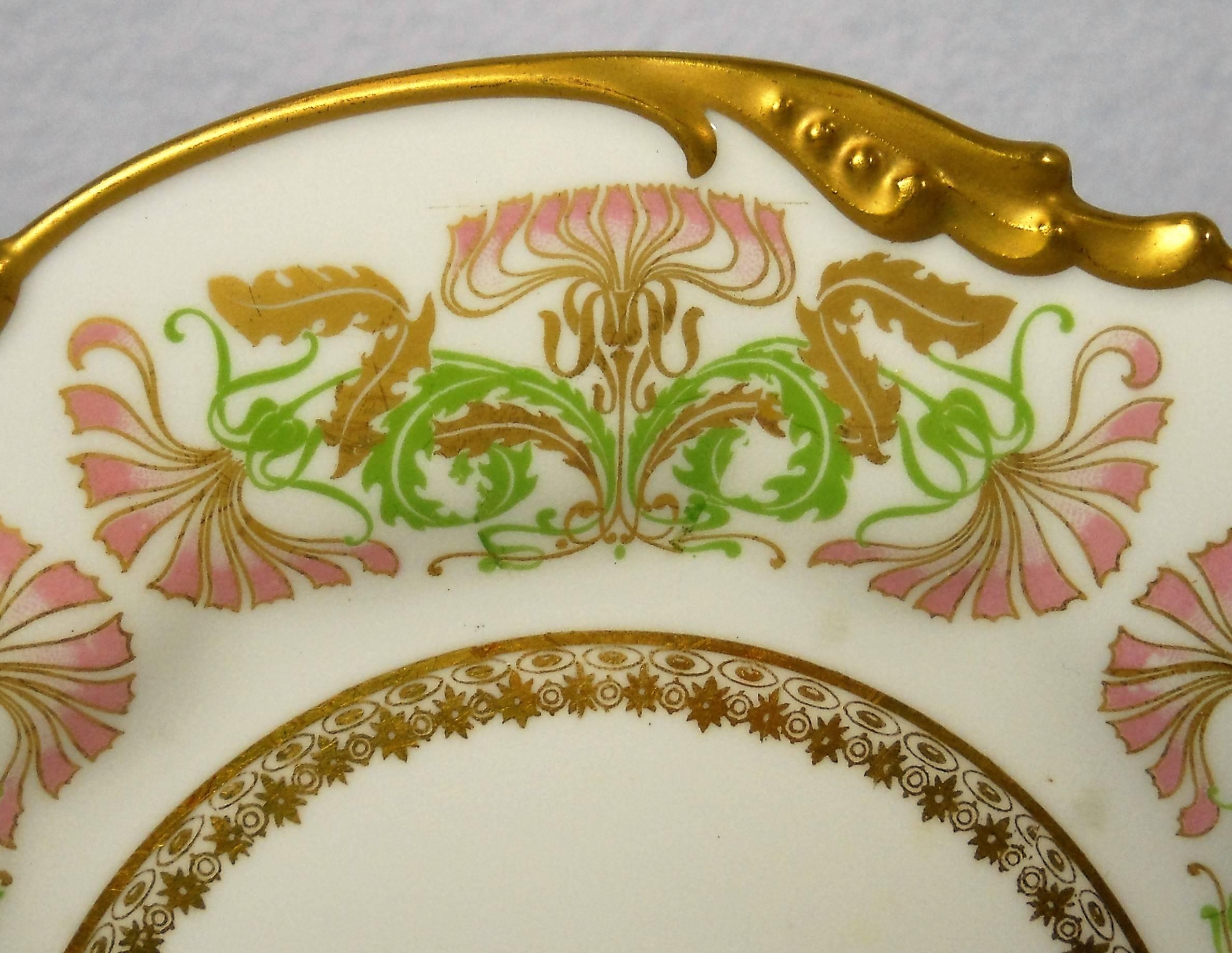 French JEAN POUYAT Limoges France POY490 & POY1 Set of Eight (8) Luncheon Plates 8-5/8