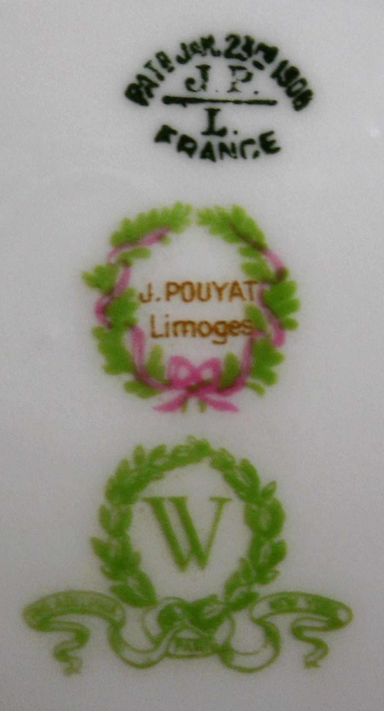 JEAN POUYAT Limoges France POY490 & POY1 Set of Eight (8) Luncheon Plates 8-5/8