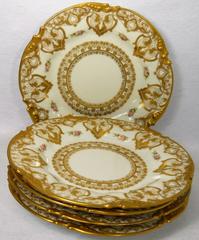 JEAN POUYAT Limoges France POY490 & POY1 Set of Eight (8) Luncheon Plates 8-5/8"