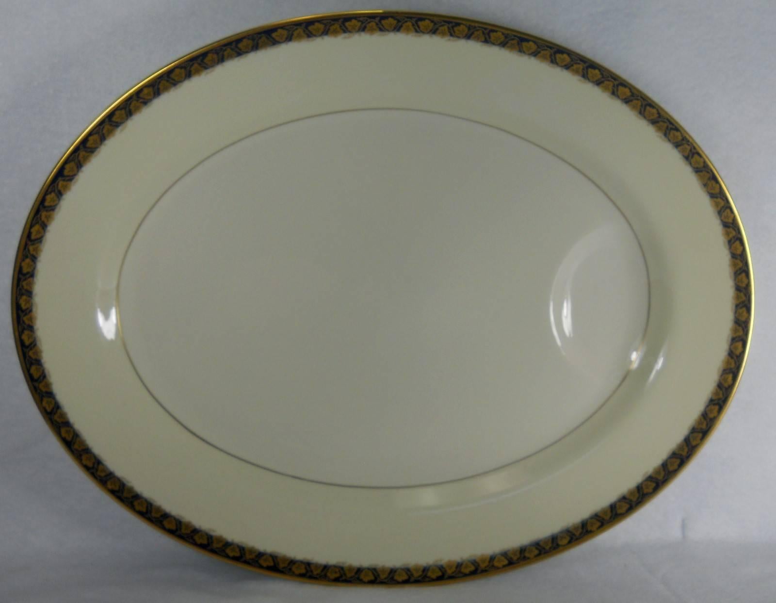 20th Century Haviland China, Oakmont Cobalt Blue Seven-Piece Hostess Set Bowl Platter