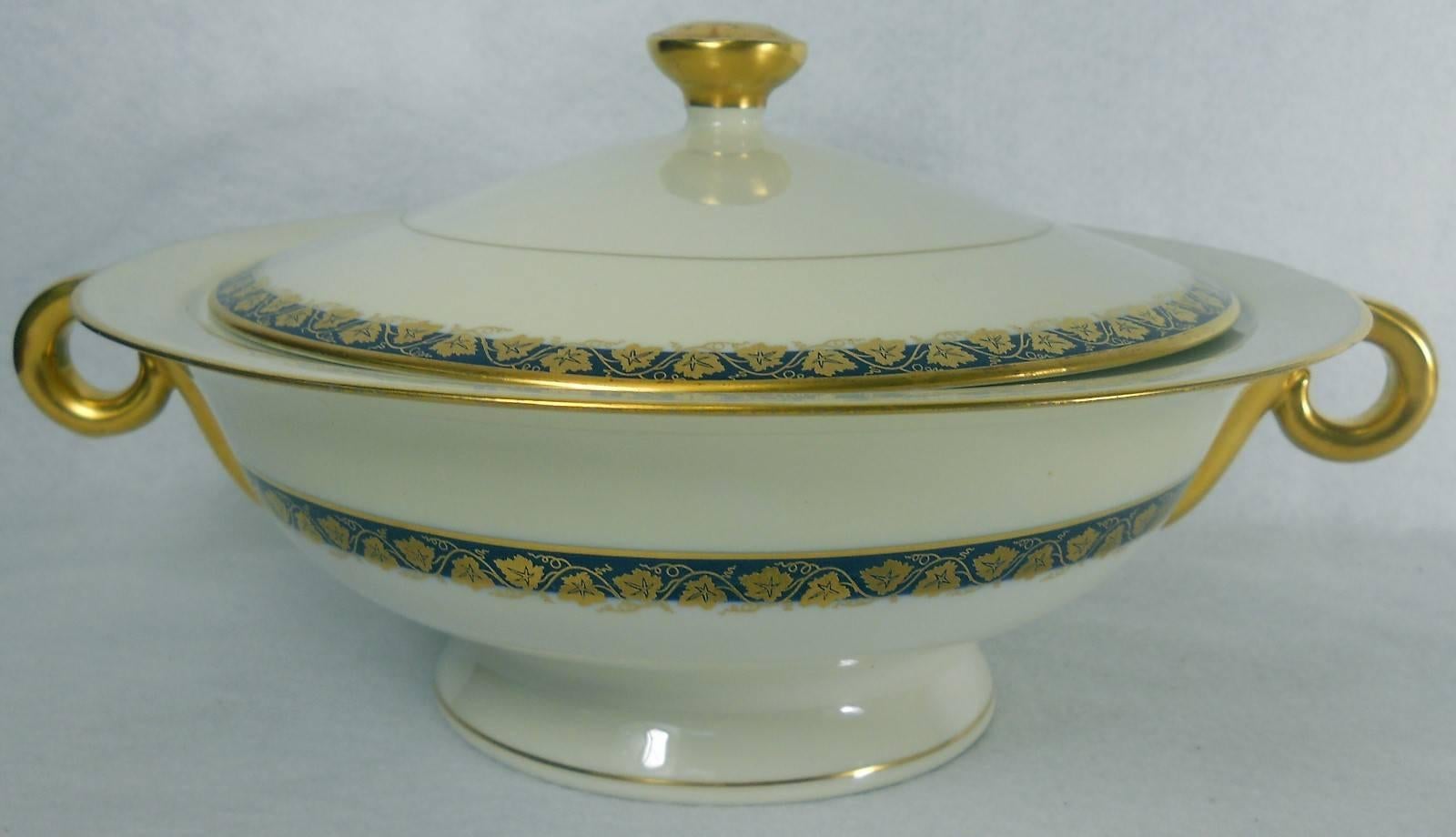 Haviland China, Oakmont Cobalt Blue Seven-Piece Hostess Set Bowl Platter 1