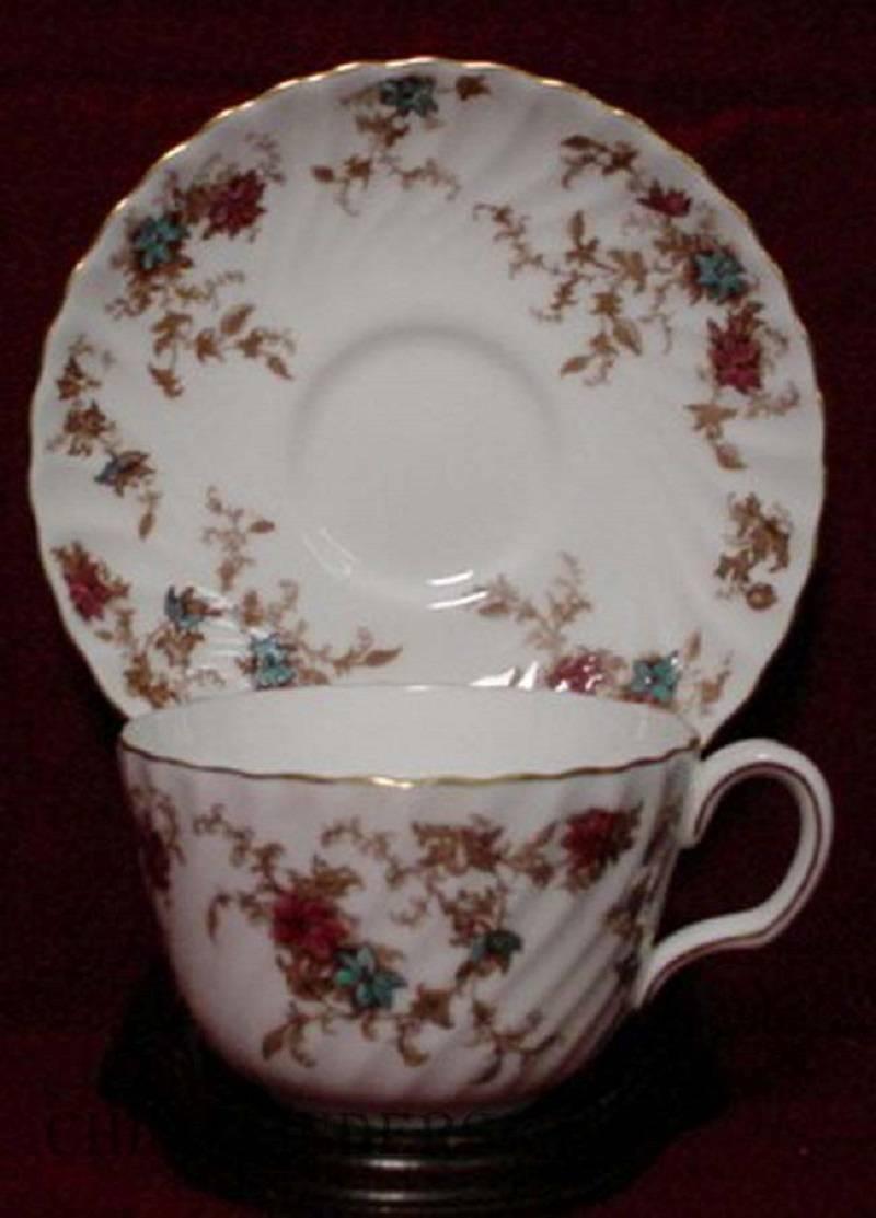 Minton China Ancestral S376 Pattern 59-Piece Set Service for 12 'One Cup' In Excellent Condition In St. Petersburg, FL