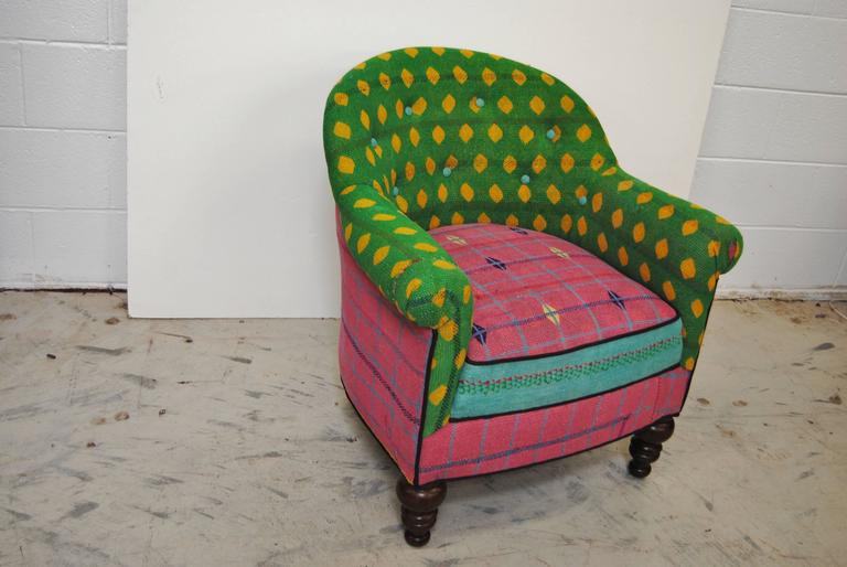 Vintage French Chair Newly Upholstered in Vintage Kantha Quilts from India at 1stDibs