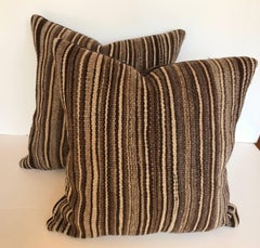 Custom Pair of Moroccan Pillows Cut from a Hand Loomed Wool Berber Rug
