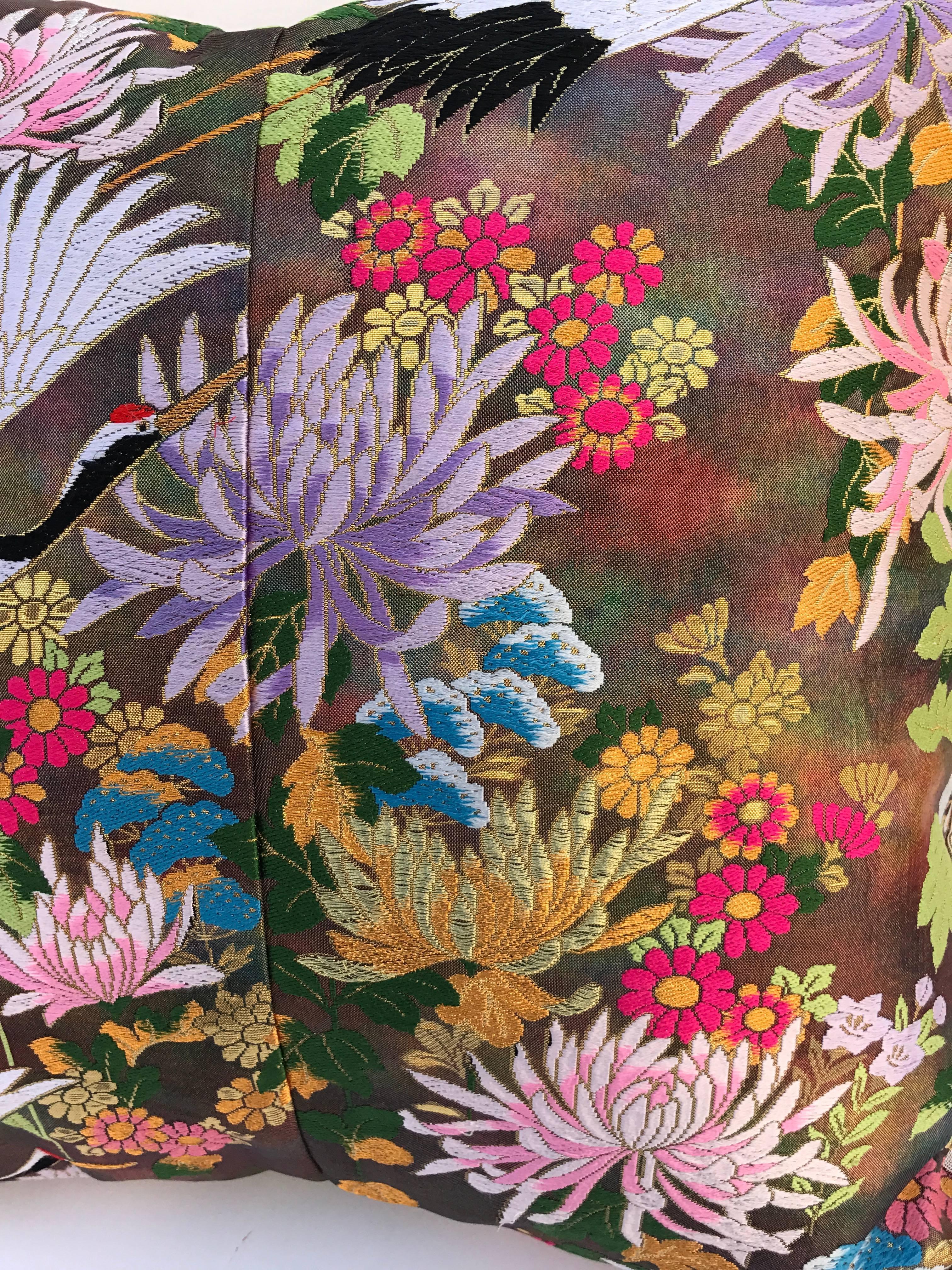 Embroidered Custom Pillow Cut from a Japanese Vintage Silk Uchikake Wedding Kimono