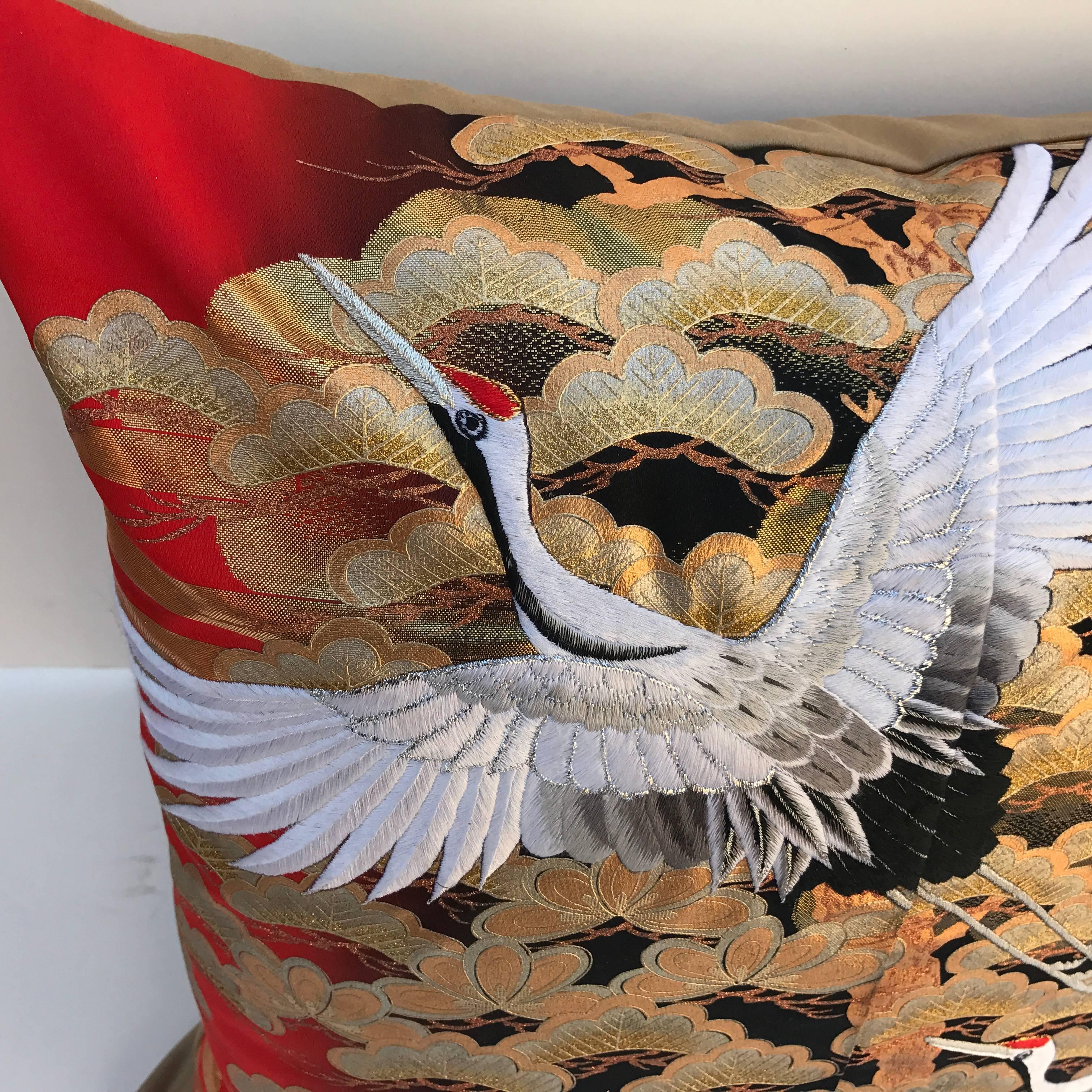 20th Century Custom Pillow Cut from a Japanese Vintage Silk Uchikake Wedding Kimono For Sale