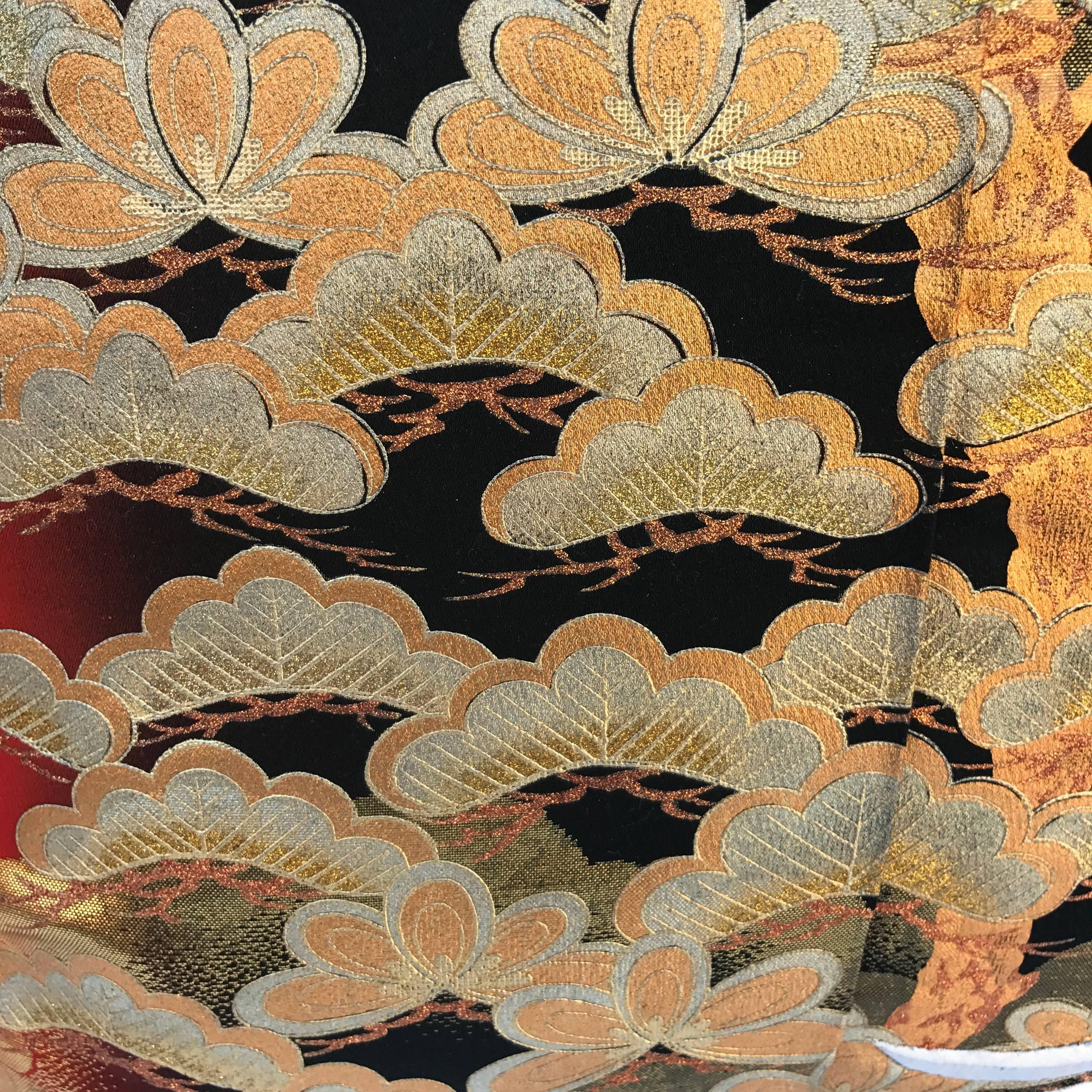 Custom Pillow Cut from a Japanese Vintage Silk Uchikake Wedding Kimono For Sale 2