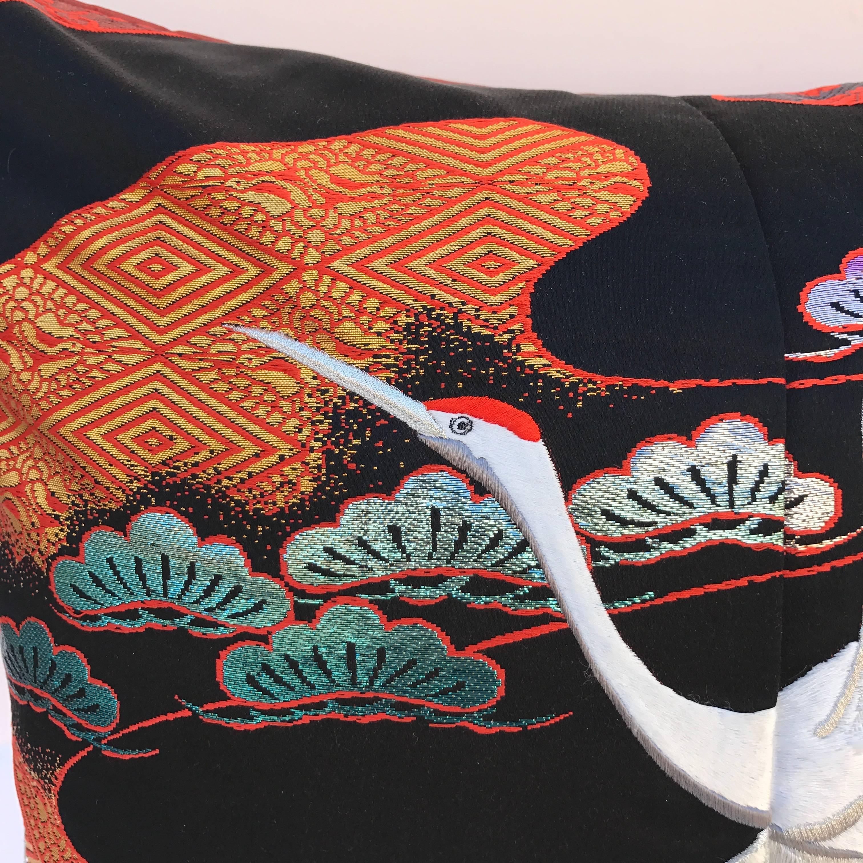 Custom Pillow Cut from a Vintage Japanese Silk Uchikake Wedding Kimono In Excellent Condition In Glen Ellyn, IL