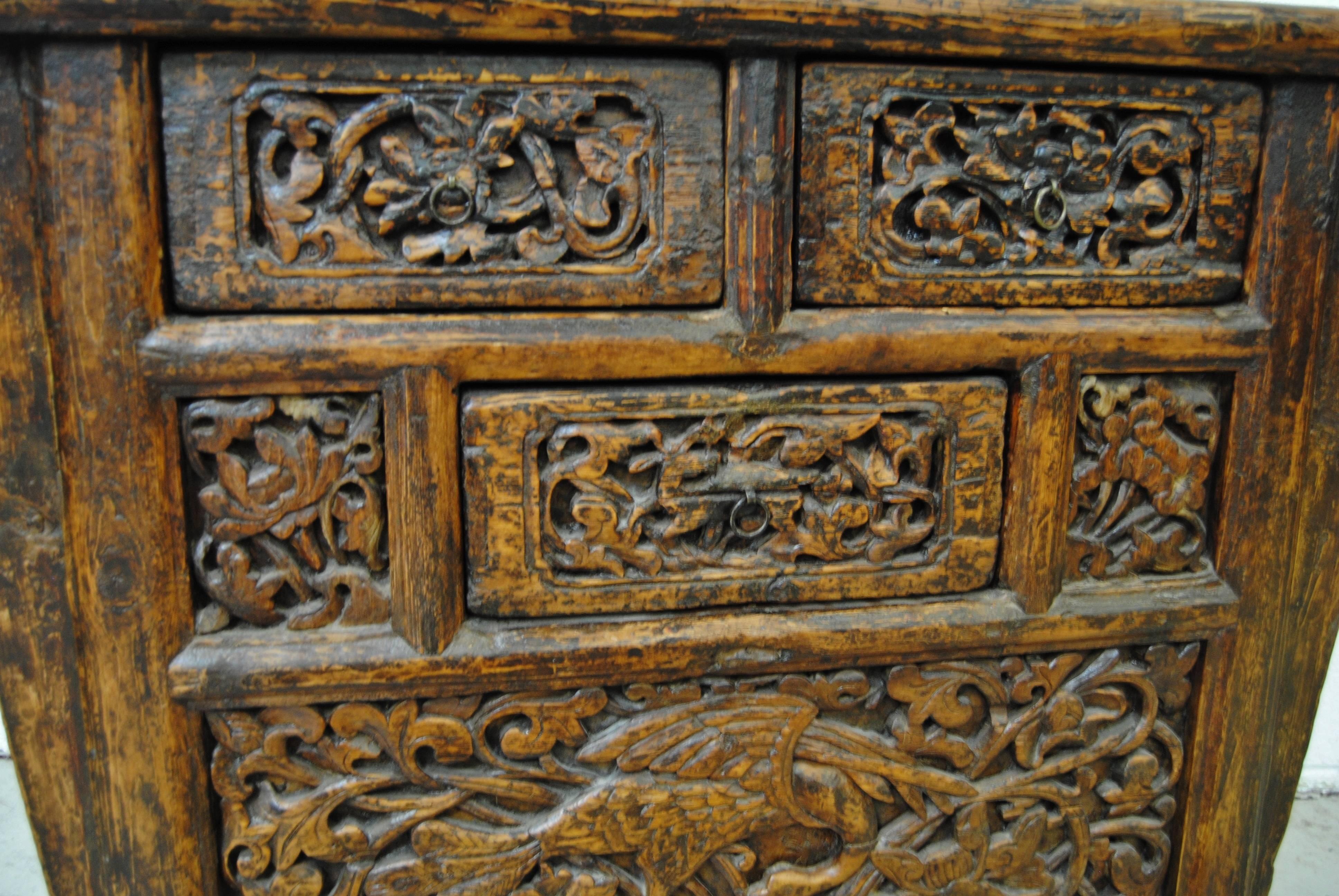 Antique Chinese Hand-Carved Elmwood Coffer, Early 20th Century For Sale 1