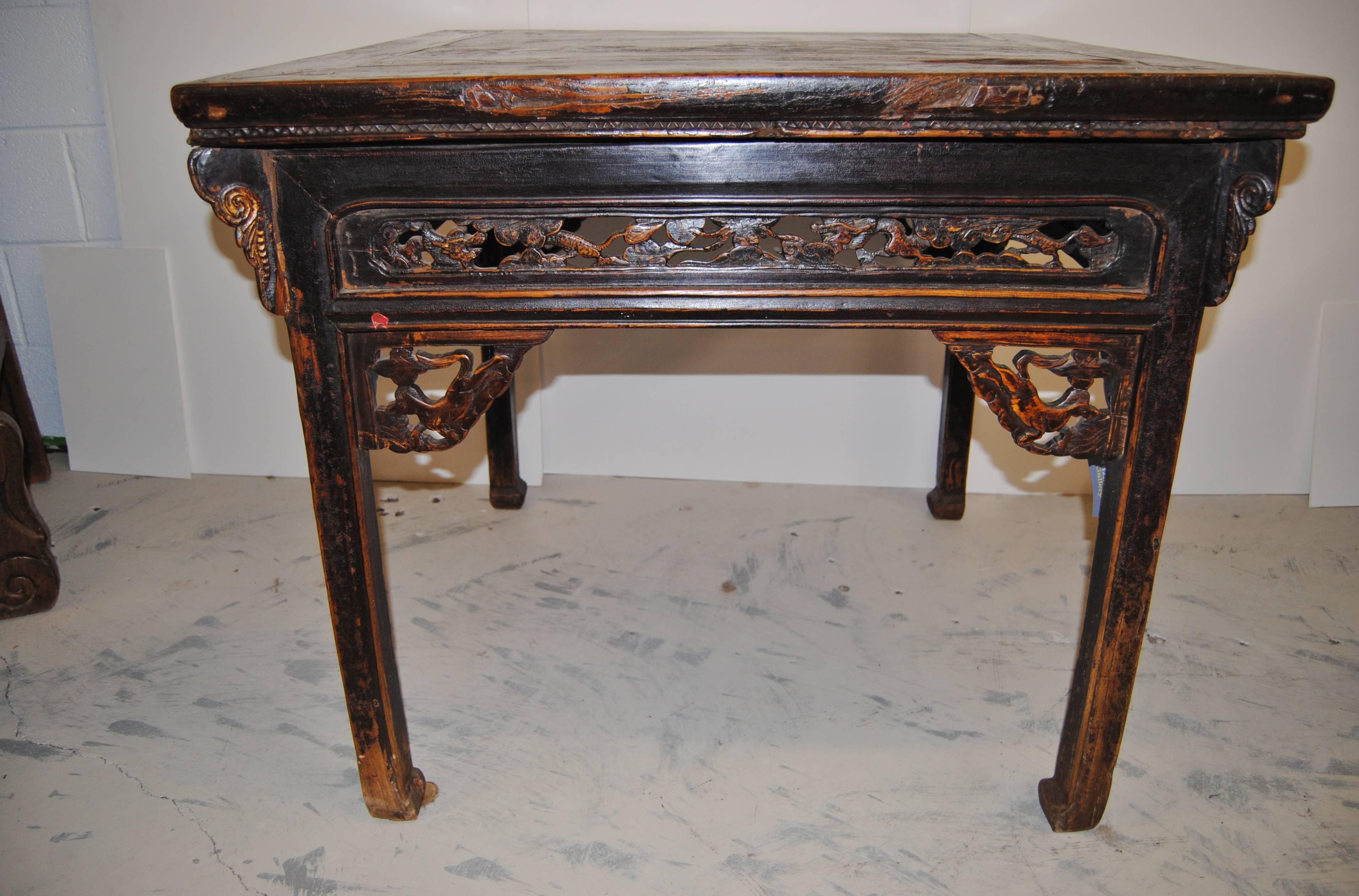 Antique Chinese Eight Horse Square Elmwood Table, Mid-19th Century For Sale 4
