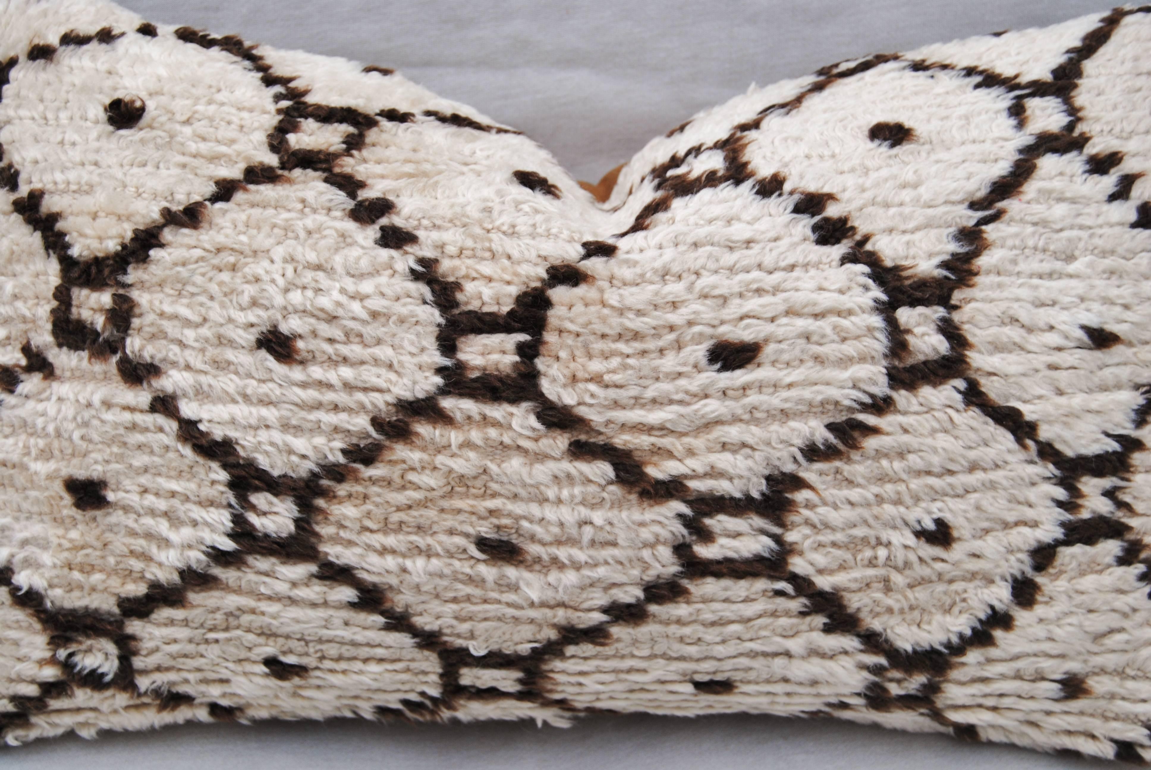 20th Century Vintage Hand-Loomed Wool Moroccan Beni Ouarian Pillow, Cream and Brown