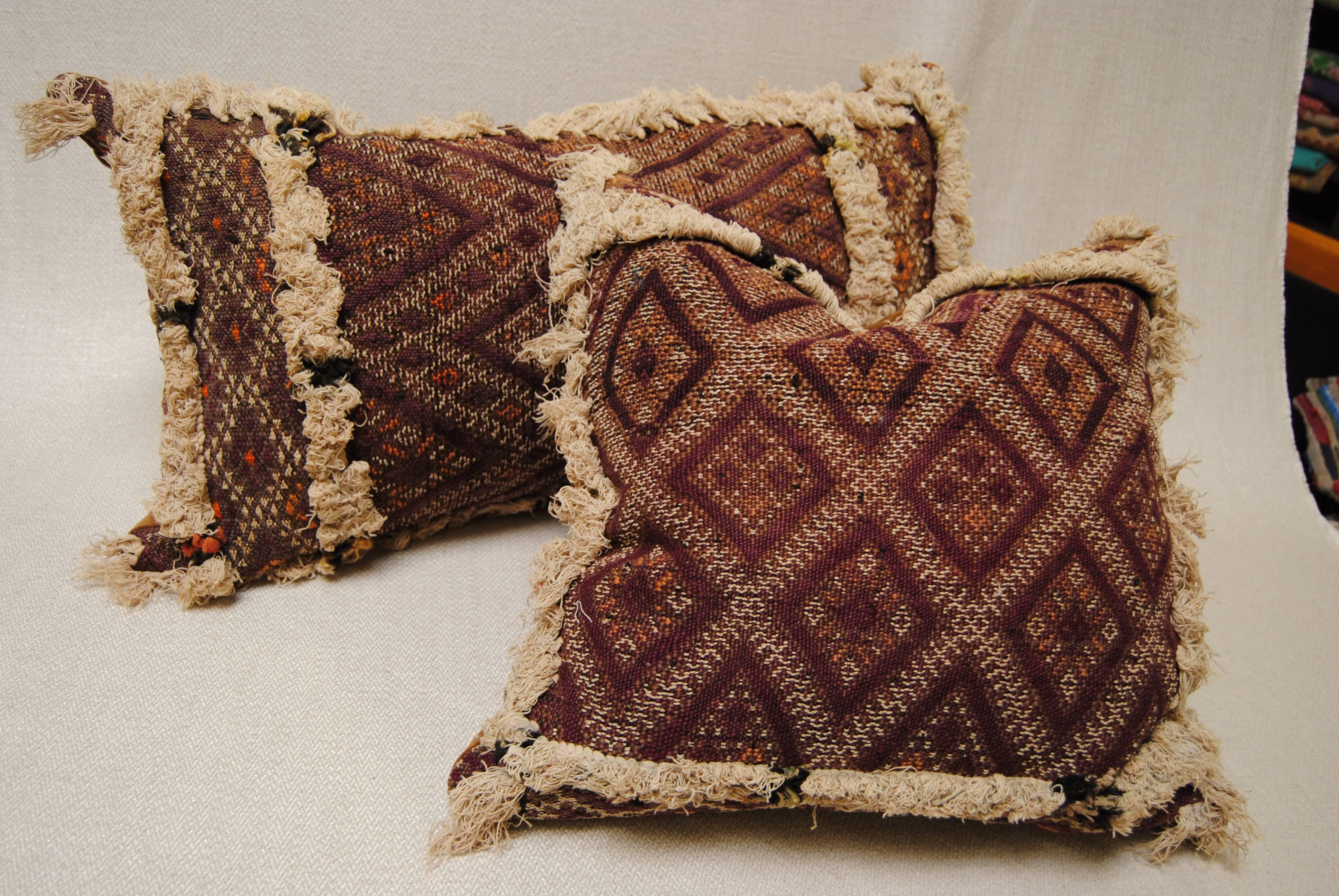 Custom Pillow by Maison Suzanne from an Antique Hand Loomed Wool Moroccan Rug For Sale 3