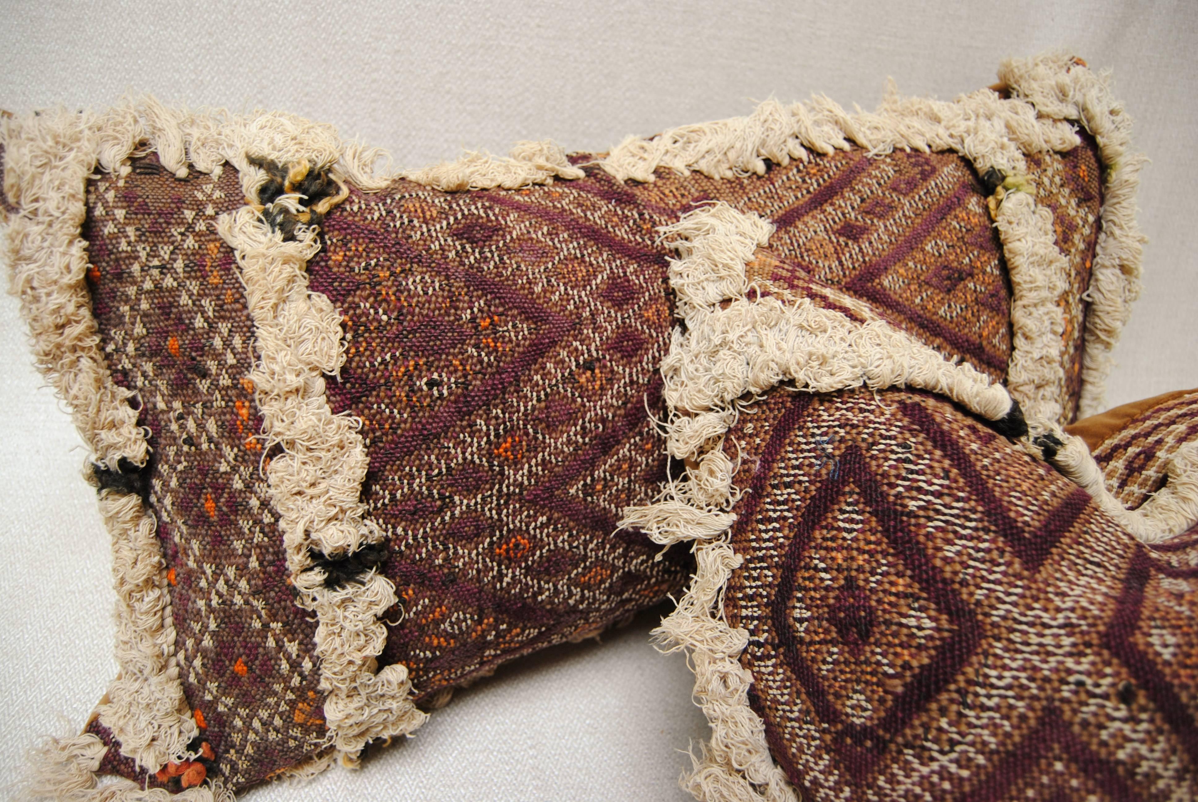19th Century Custom Pillow by Maison Suzanne from an Antique Hand Loomed Wool Moroccan Rug For Sale