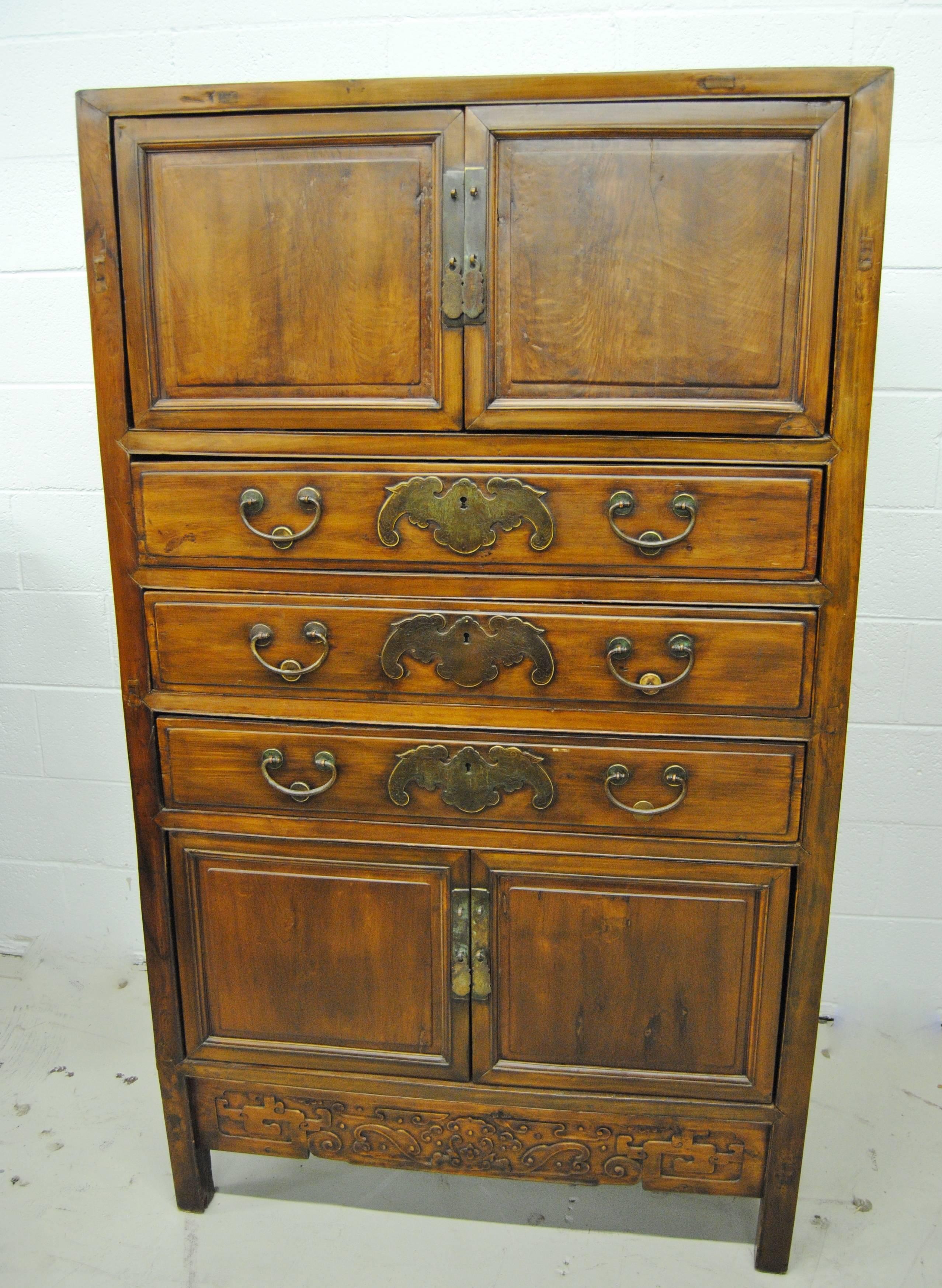Antique 19th Century Tall Nan Mu Chinese Cabinet with Outstanding Hardware For Sale 5