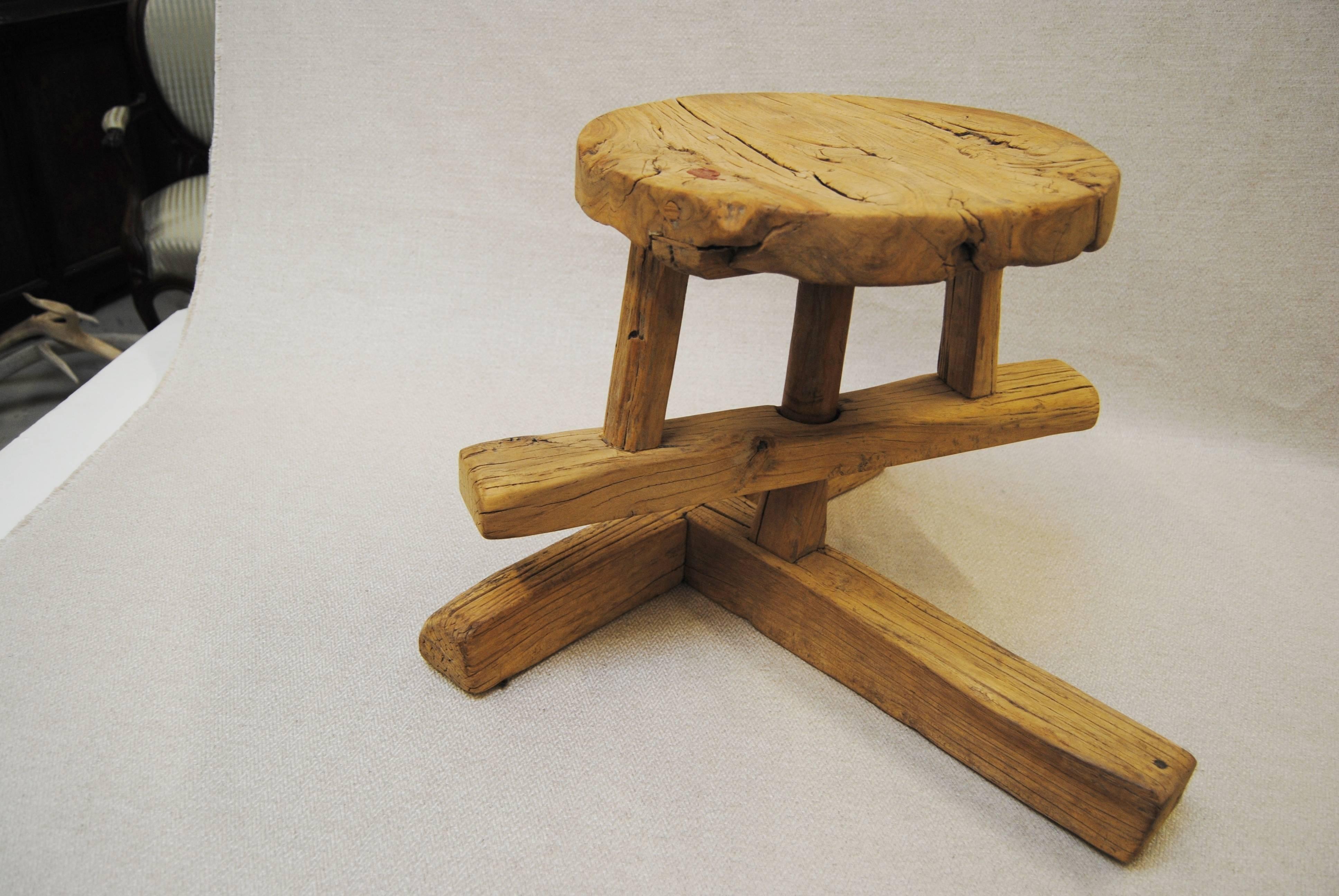 Antique Chinese Elmwood Potter's Stool In Good Condition For Sale In Glen Ellyn, IL
