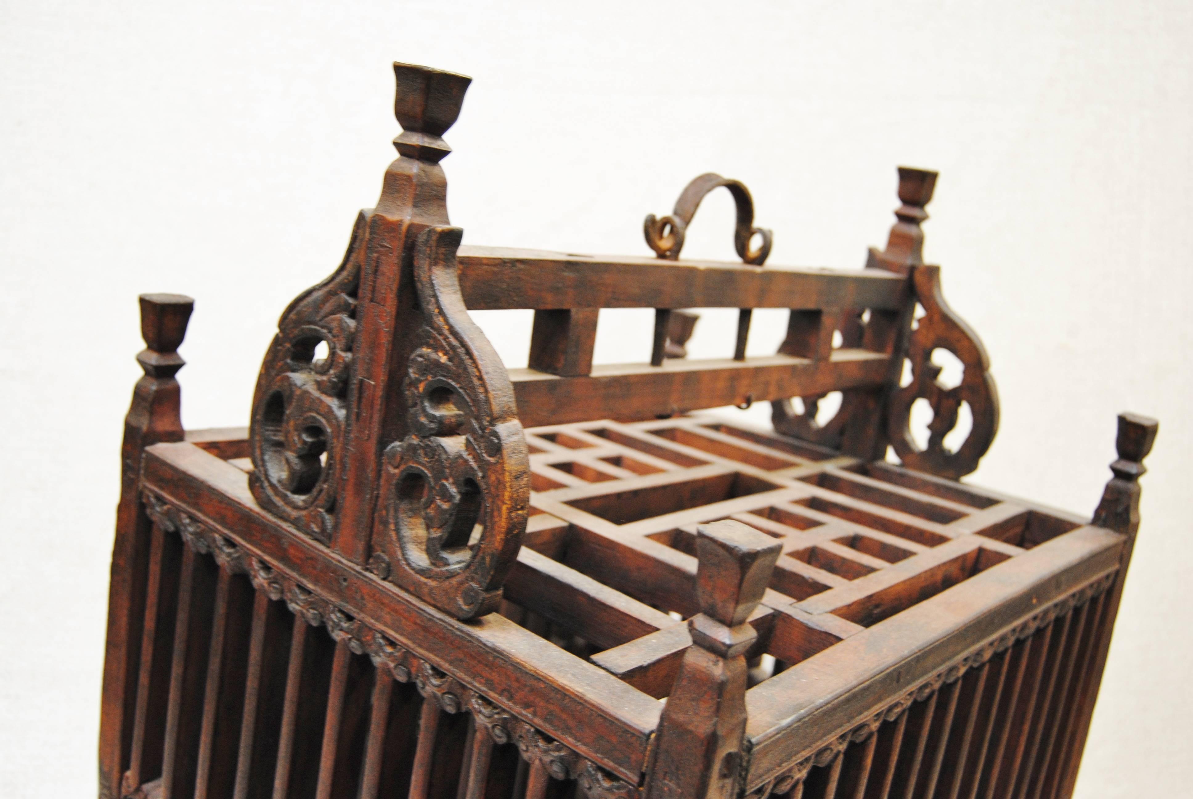 Antique Chinese Hand-Carved Bird Cage for Wedding Gift, circa 1850 4