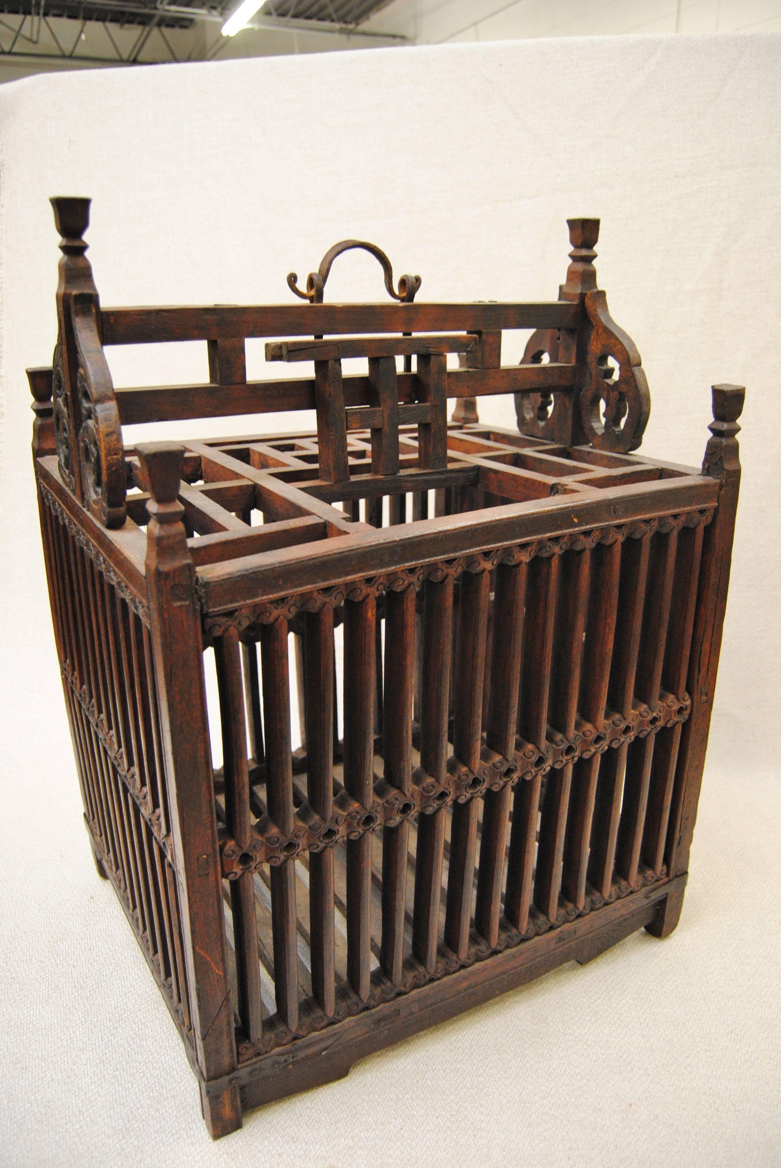 19th Century Antique Chinese Hand-Carved Bird Cage for Wedding Gift, circa 1850