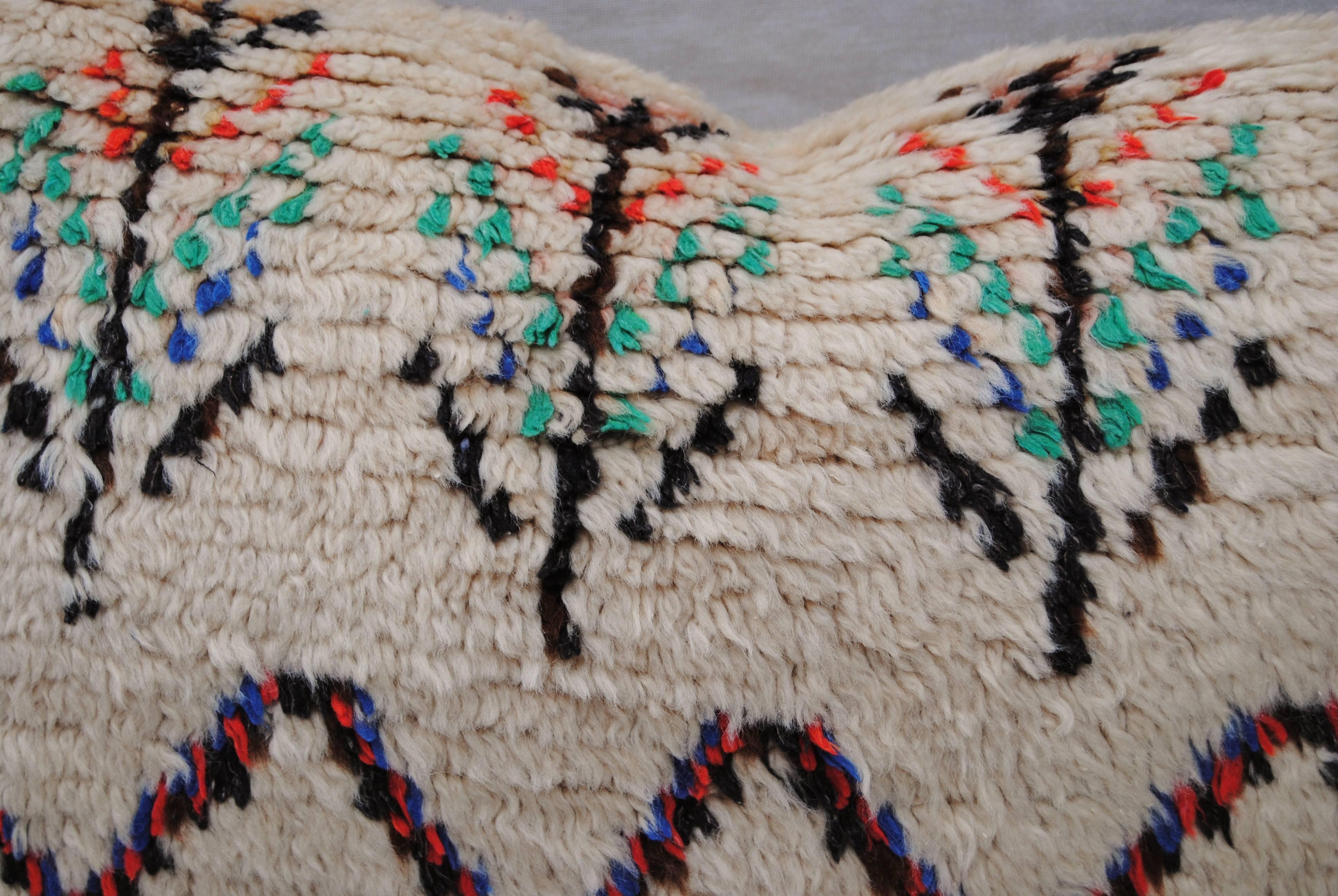 20th Century Custom Pillow Cut from a Vintage Hand-Loomed Wool Moroccan Azilal Rug For Sale