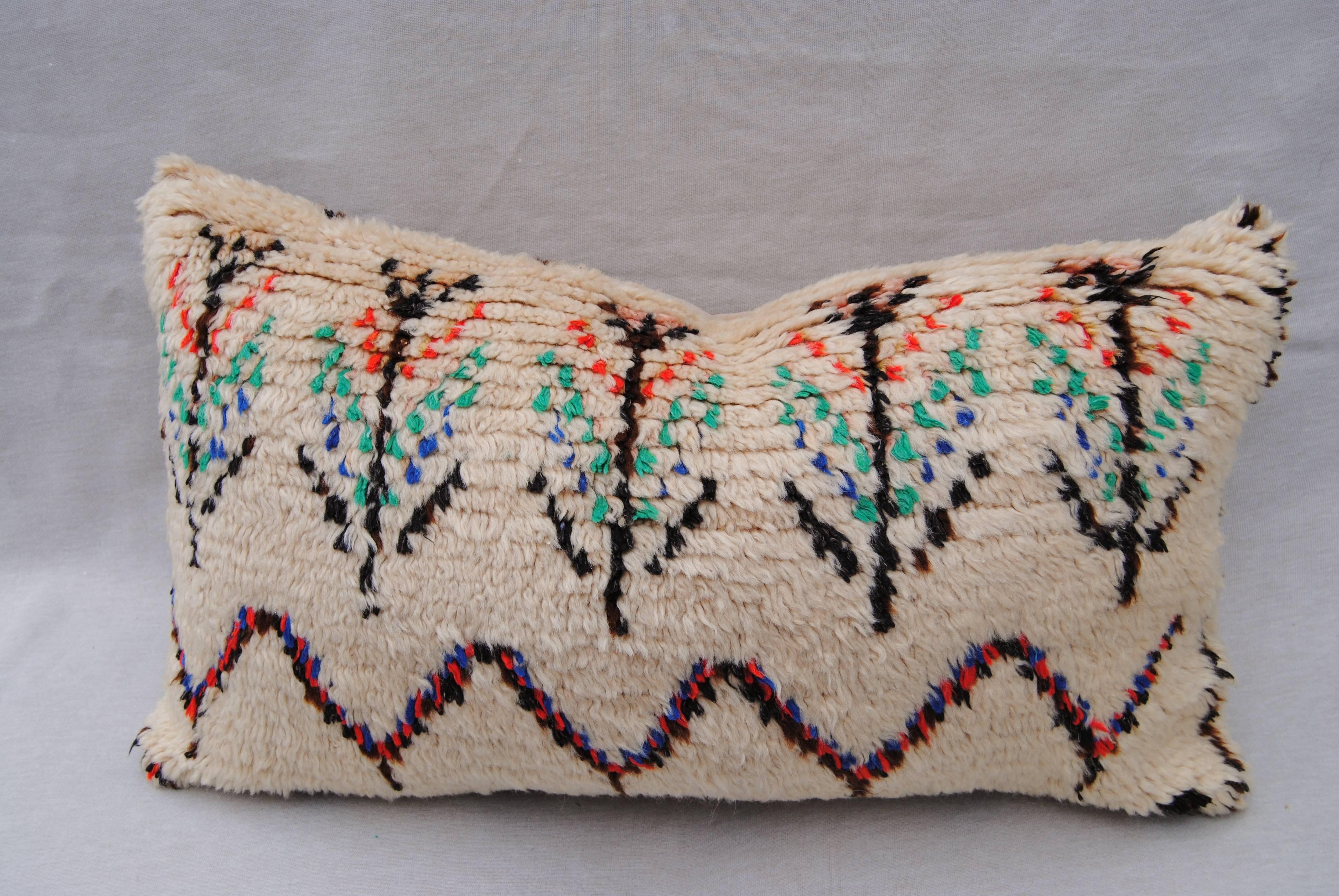 Custom Pillow Cut from a Vintage Hand-Loomed Wool Moroccan Azilal Rug For Sale 1