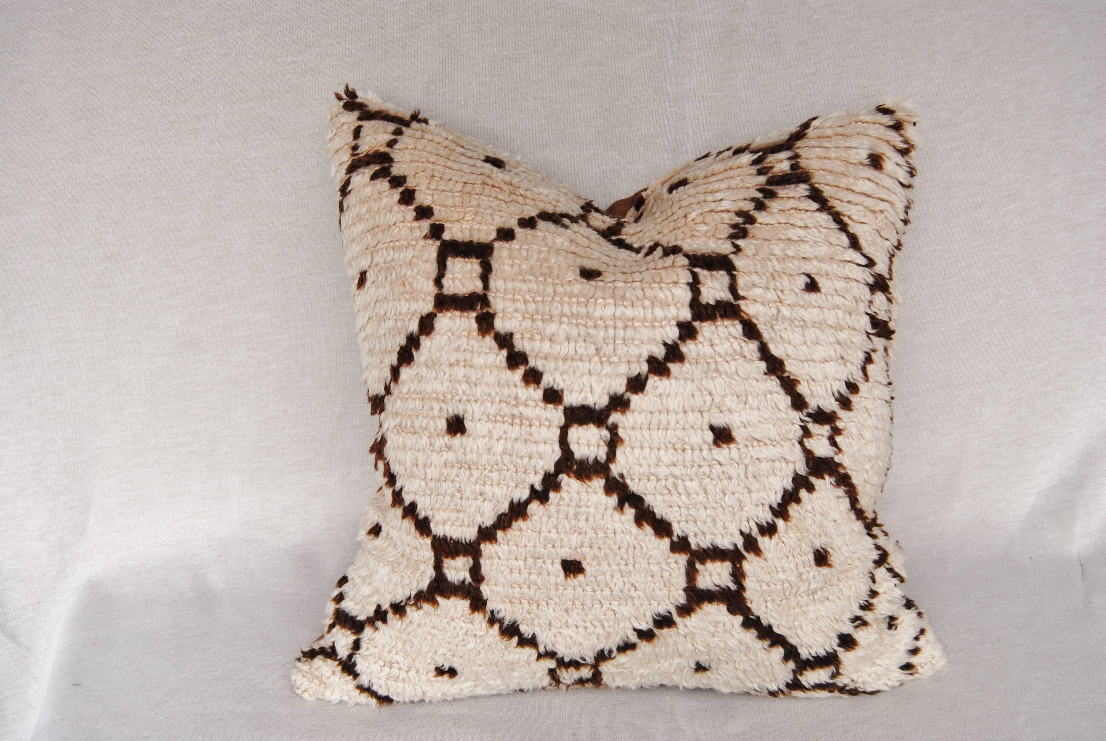 Custom Pillow Cut from a Vintage Hand Loomed Wool Beni Ourain Rug 1