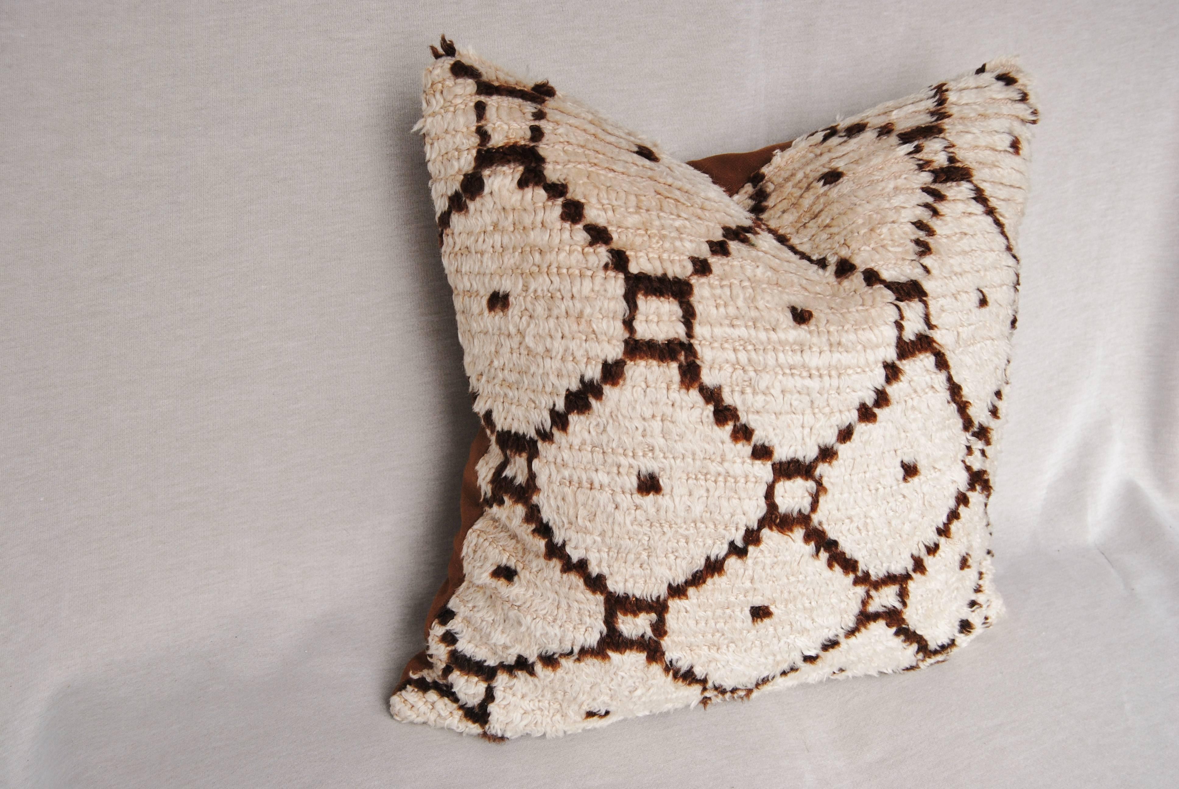 Moroccan Custom Pillow Cut from a Vintage Hand Loomed Wool Beni Ourain Rug
