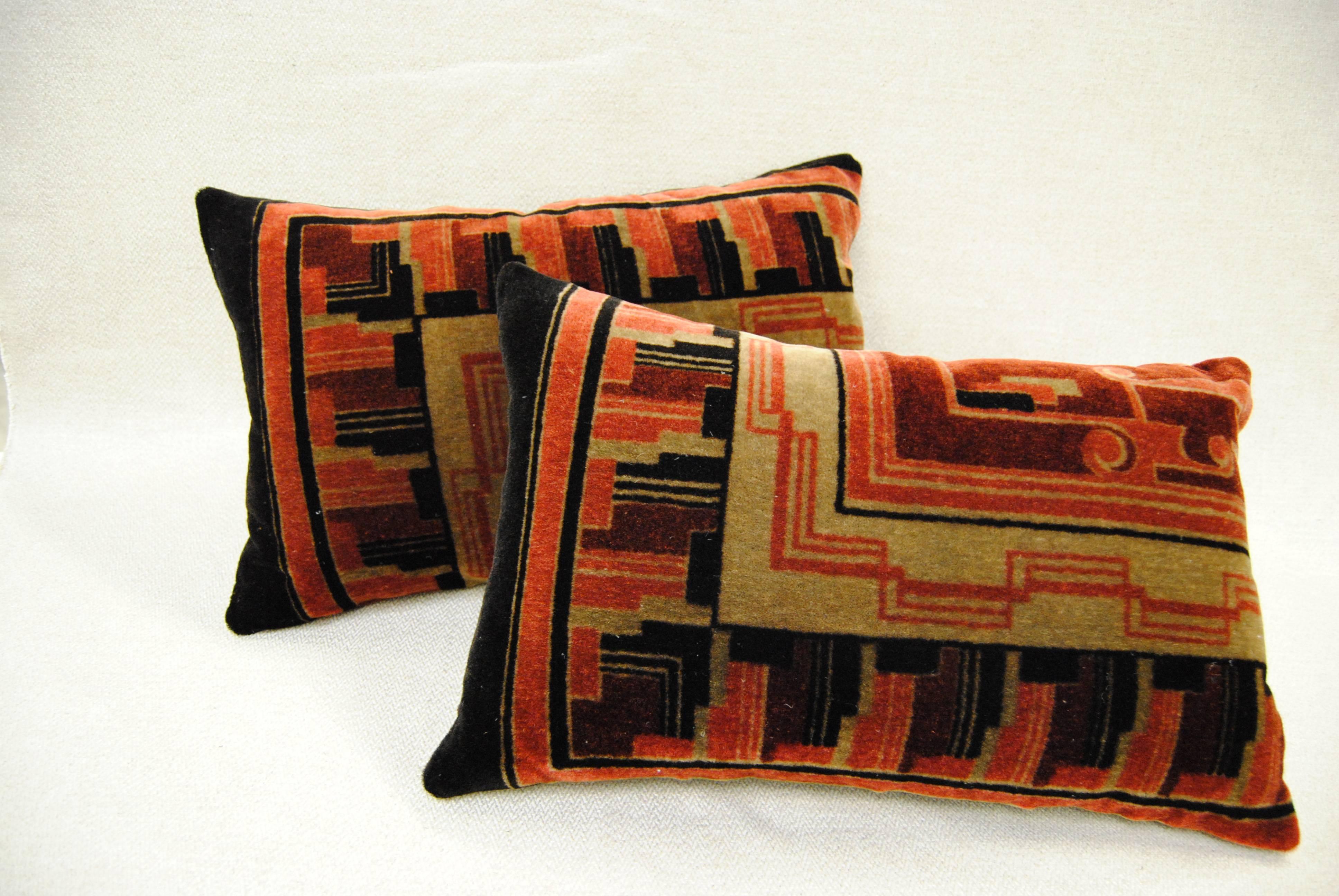 Hand-Blocked Mohair Amsterdam School Pillow, Art Deco Textile, circa 1920 1