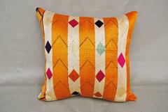 Silk Embroidered Vintage Phulkari Bagh Pillow, Punjab, India