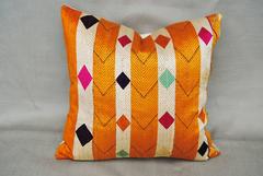 Silk Embroidered Vintage Phulkari Bagh Custom Pillow, Punjab, India