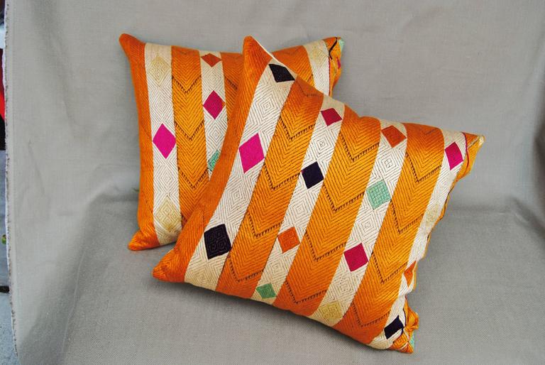 Silk Embroidered Vintage Phulkari Bagh Custom Pillow, Punjab, India at