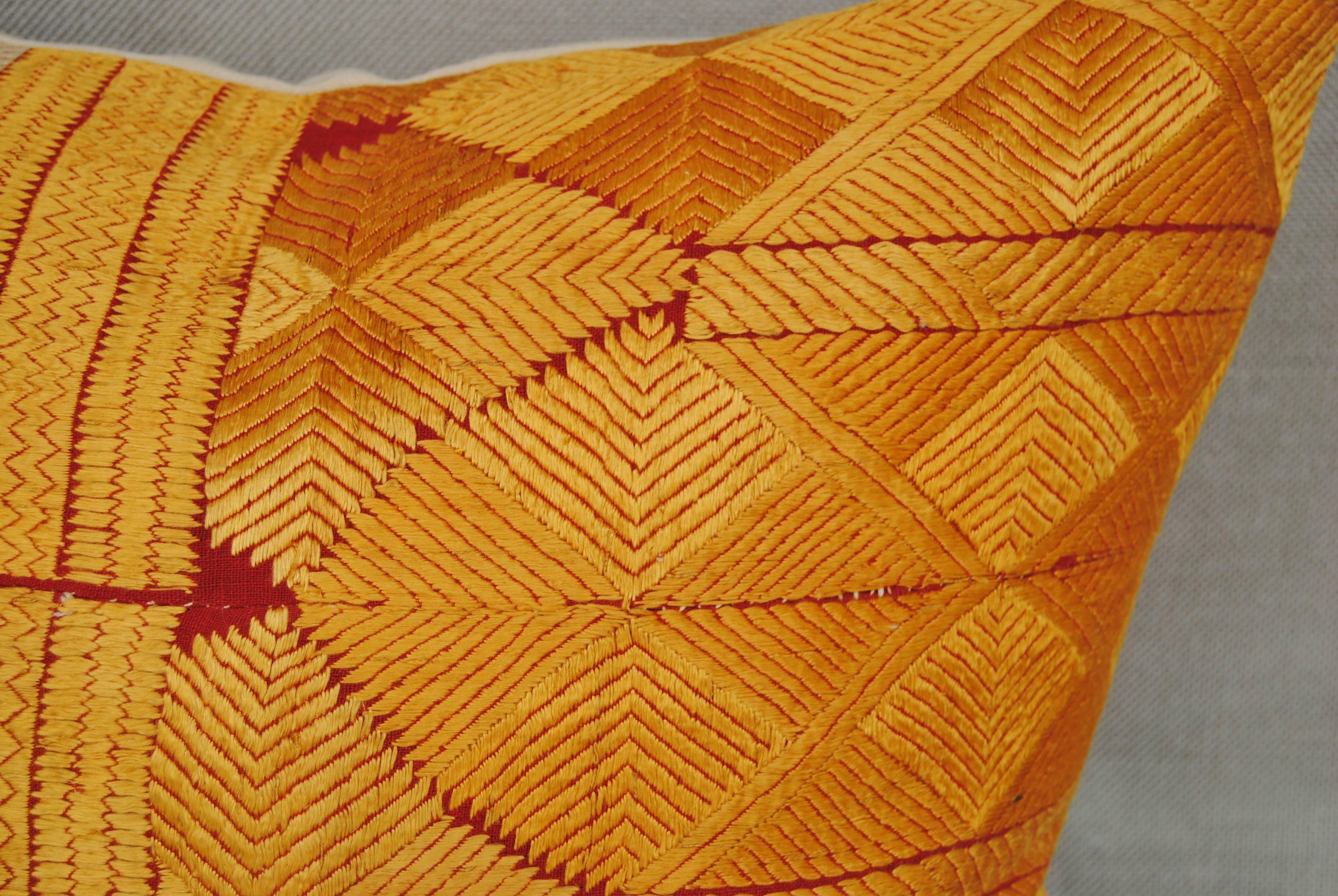 Indian Silk Embroidered Vintage Phulkari Bagh Pillow, Punjab, India For Sale