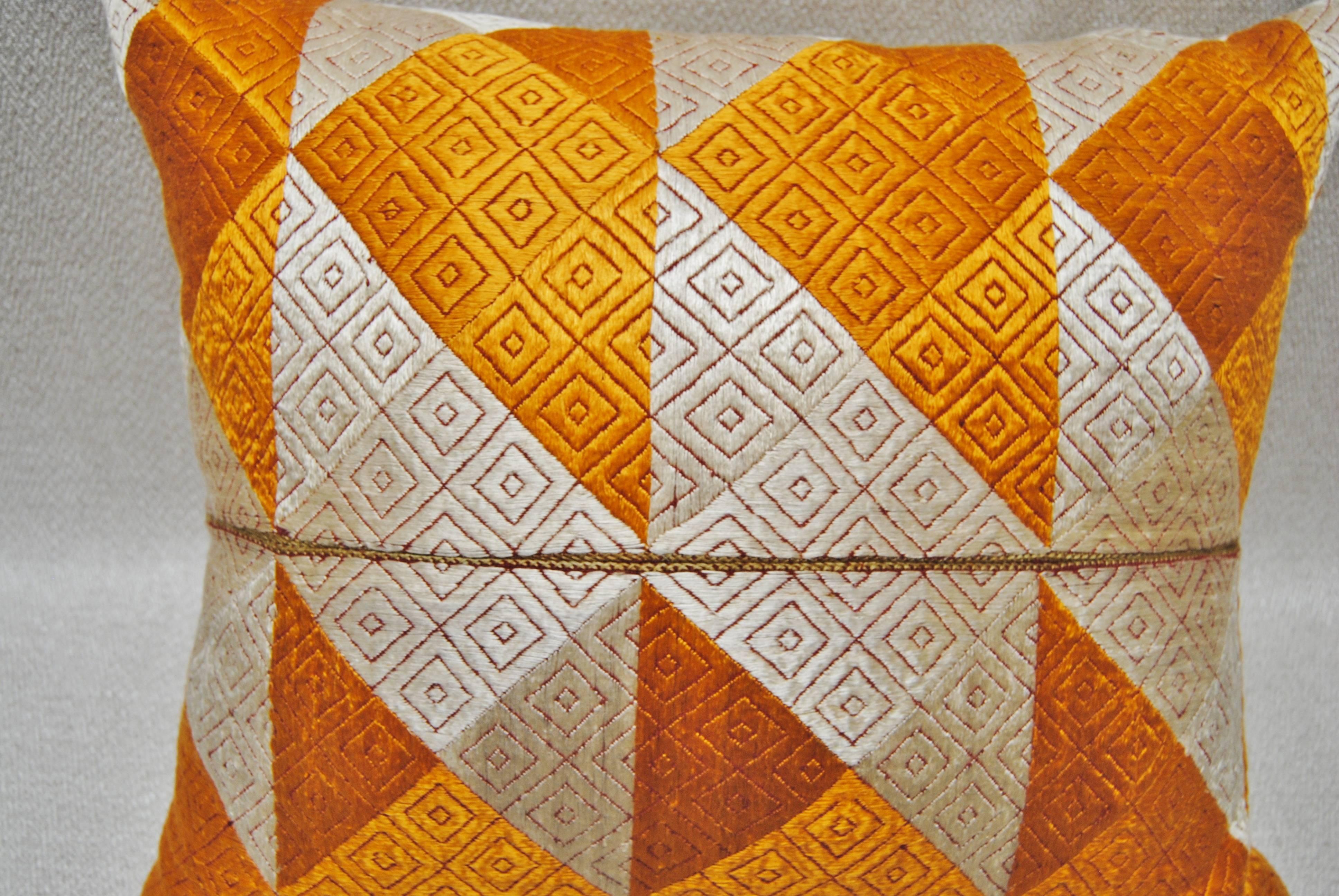 Indian Phulkari Bagh Silk Embroidered Wedding Shawl Pillow, Punjab, India