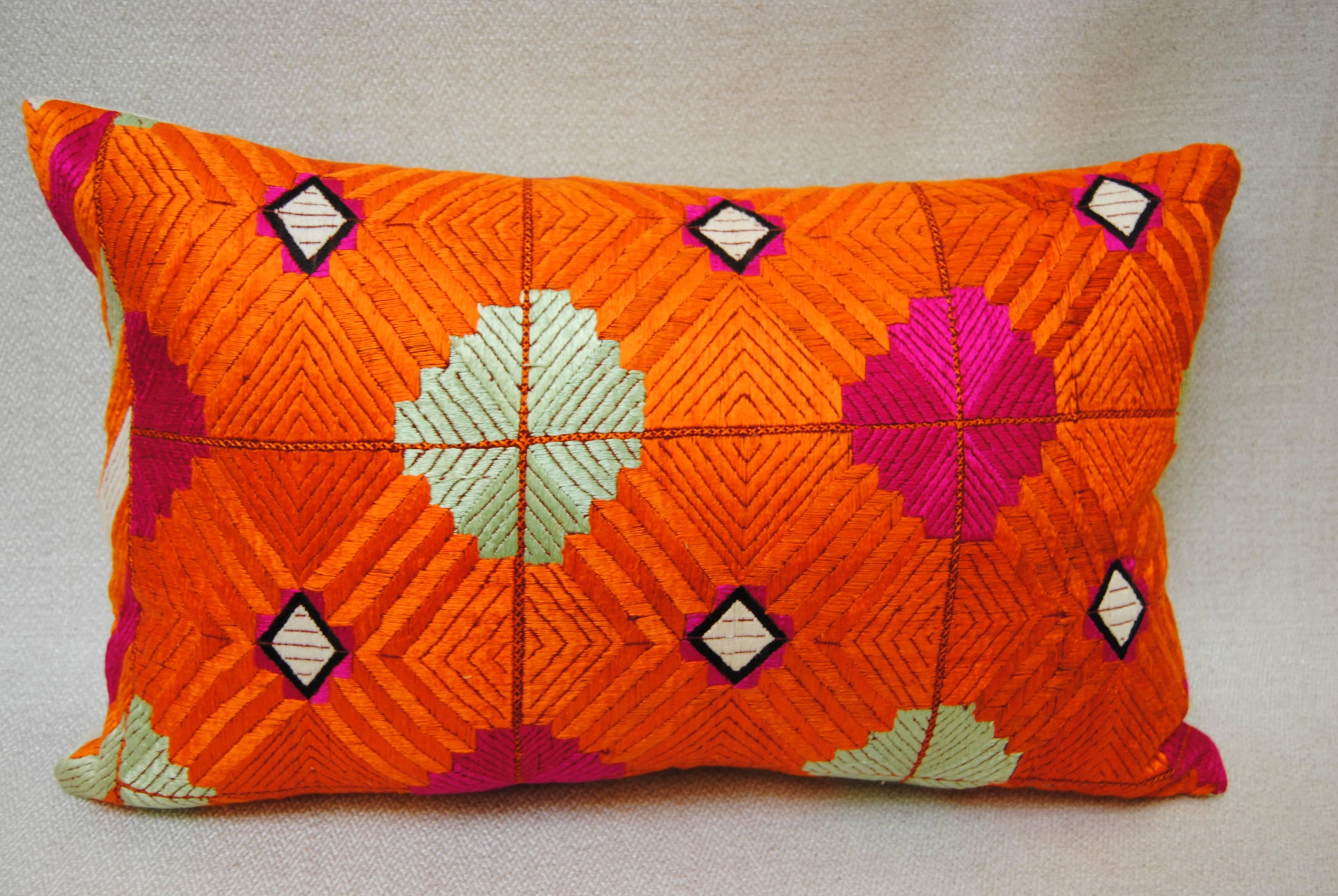 20th Century Phulkari Bagh Silk Embroidered Vintage Wedding Shawl Pillow, Punjab, India For Sale