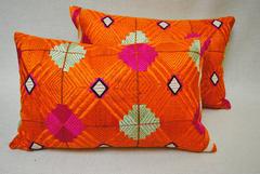 Phulkari Bagh Silk Embroidered Vintage Wedding Shawl Pillow, Punjab, India