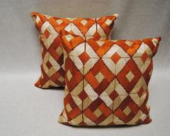 Hand Embroidered Silk Phulkari Bagh Pillows, Punjab, India