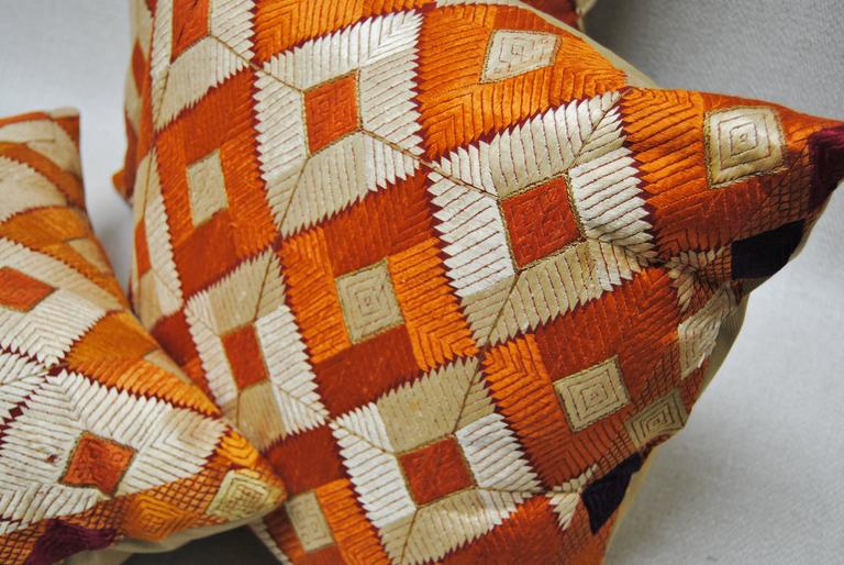 Hand Embroidered Silk Phulkari Bagh Pillows, Punjab, India at 1stDibs