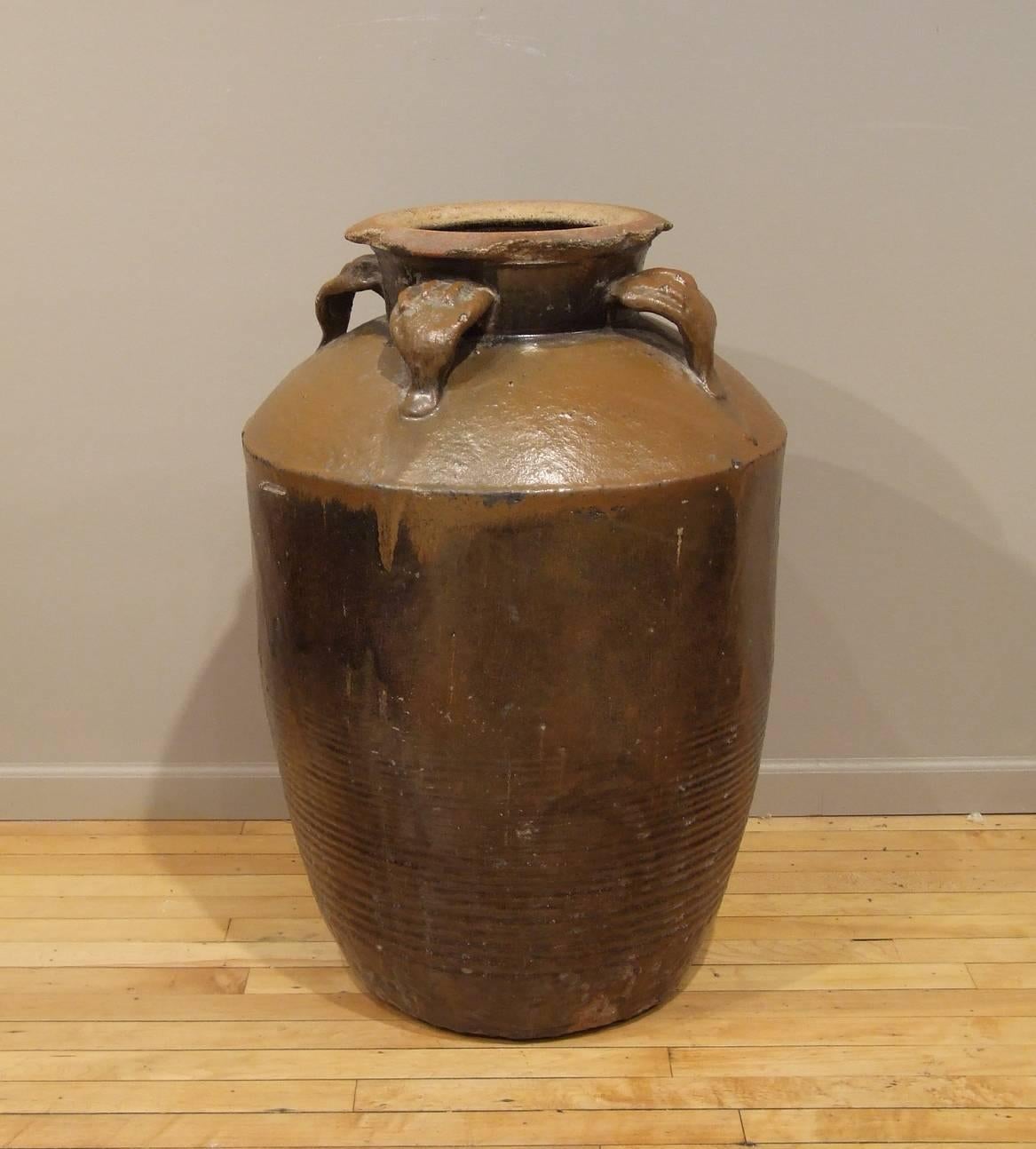 Hand-Crafted Large Antique Chinese Stoneware Pot, Shanxi Province, circa 1900 For Sale