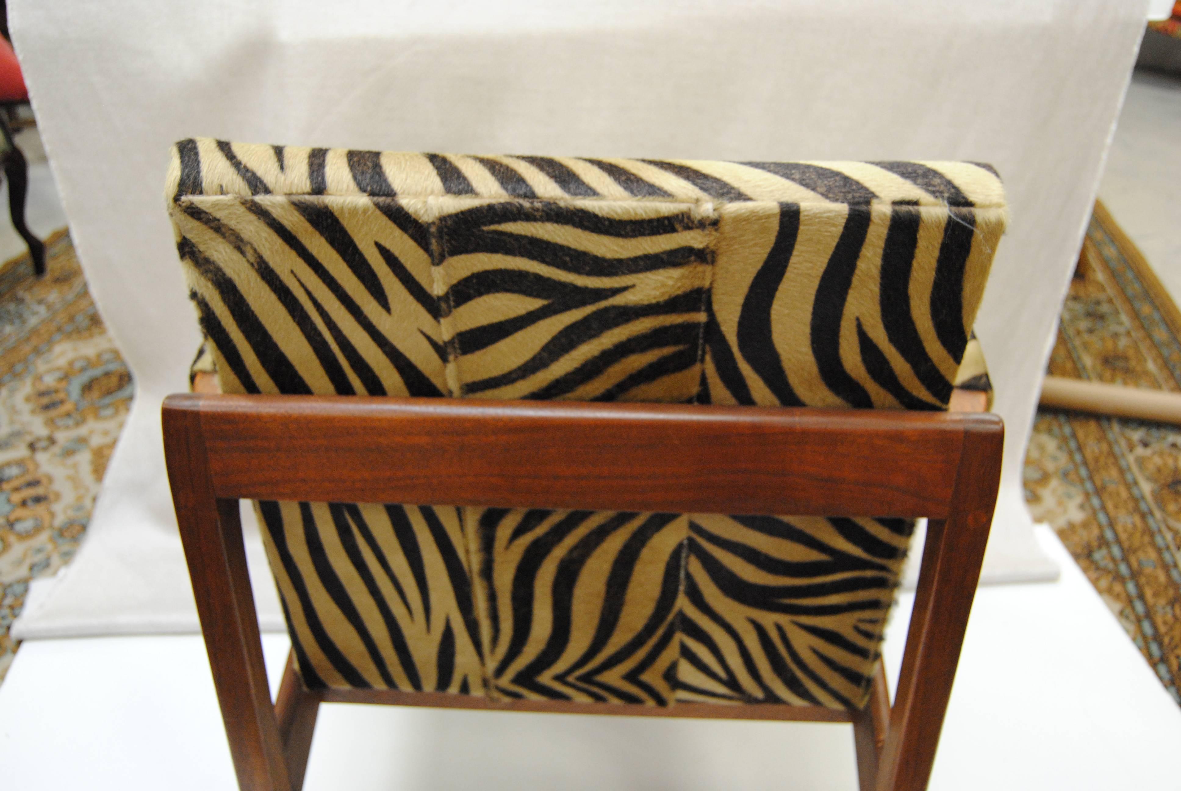 Vintage Danish Modern Walnut Chair Upholstered in Edelman Zebra Cowhide In Good Condition For Sale In Glen Ellyn, IL