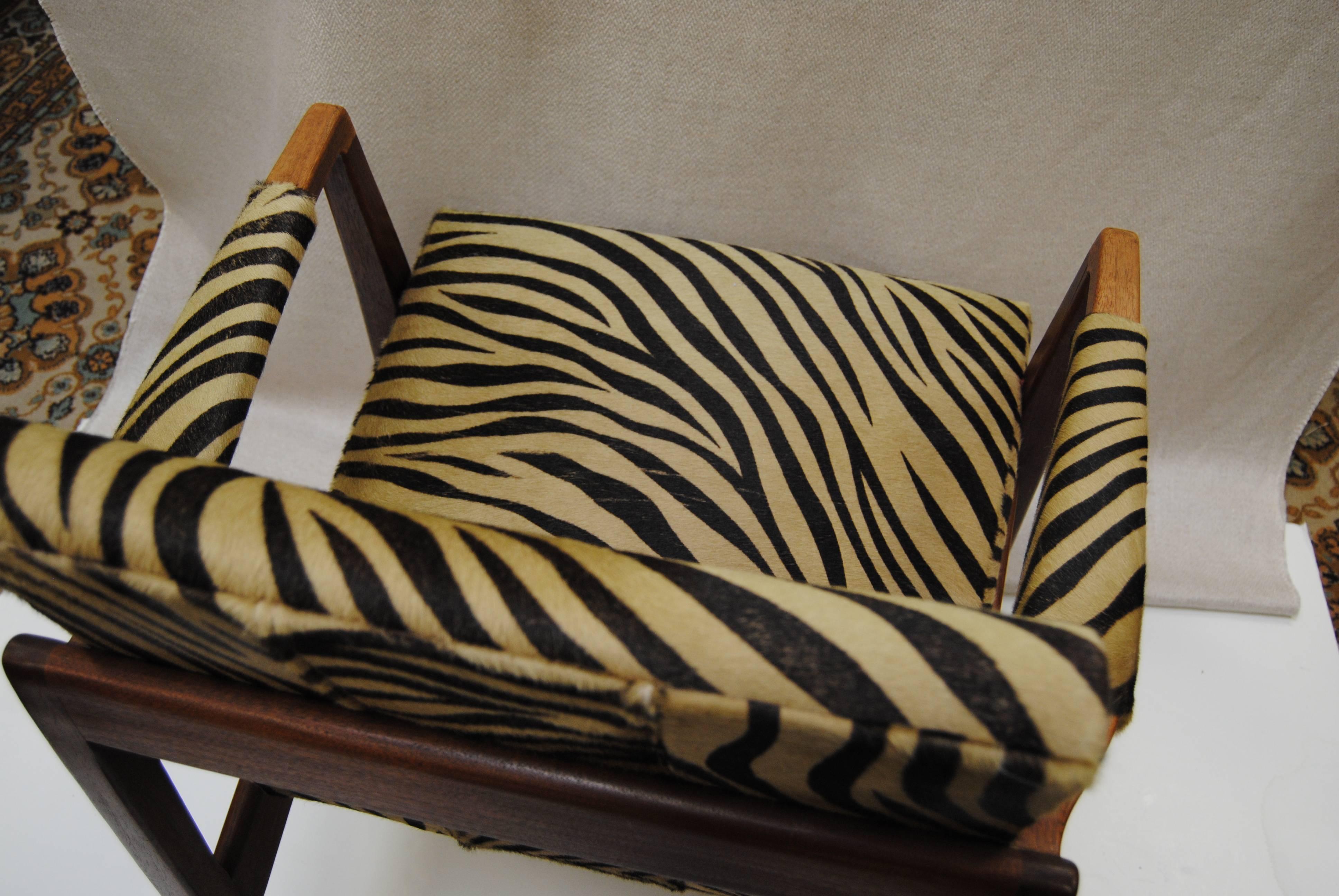 Vintage Danish Modern Walnut Chair Upholstered in Edelman Zebra Cowhide For Sale 1