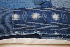 Antique Japanese Boro Pillow, Indigo Cotton with Sashiko Stitching