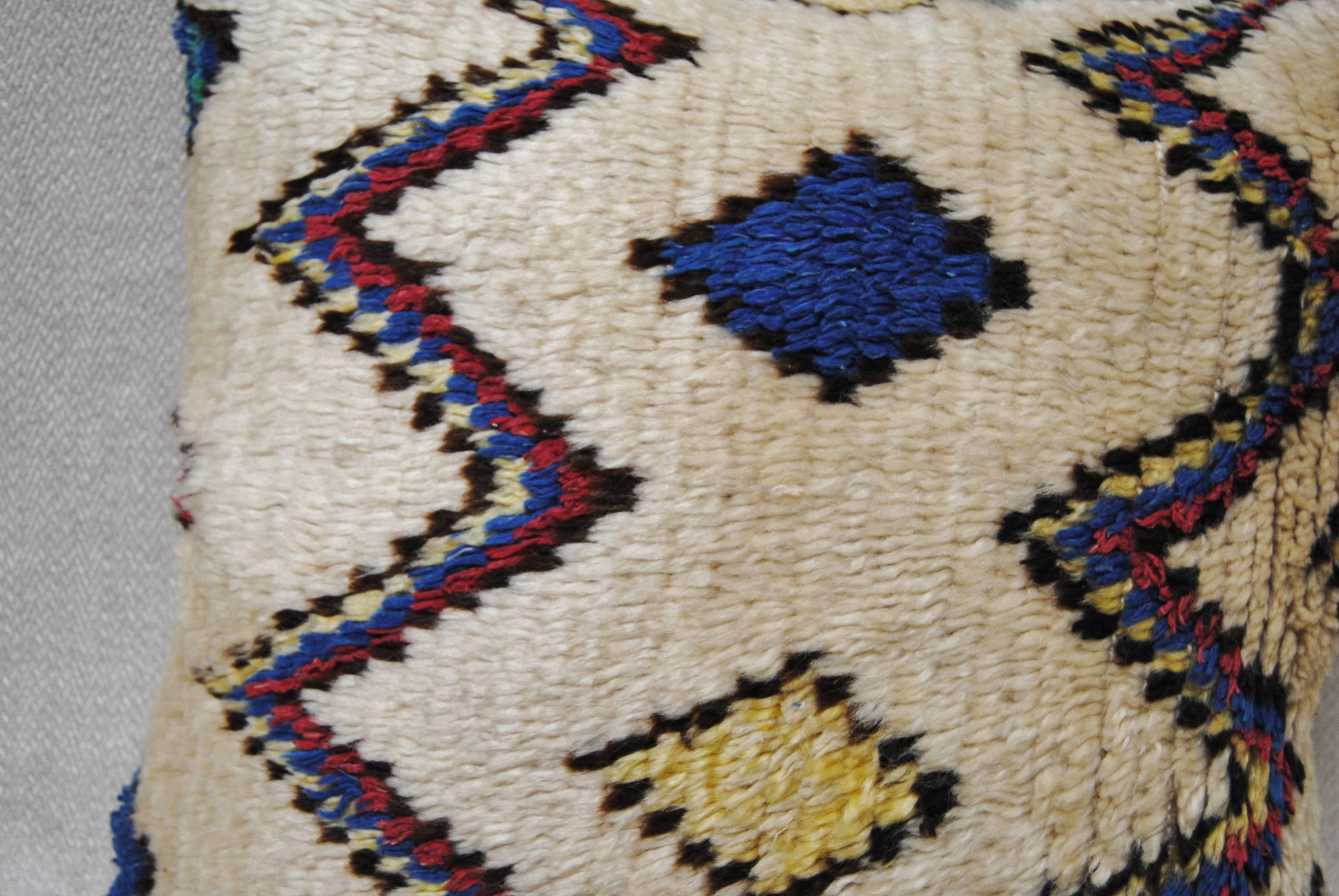 Custom Pillow Cut from a Hand-Loomed Wool Moroccan Azilal Rug, Atlas Mountains 1