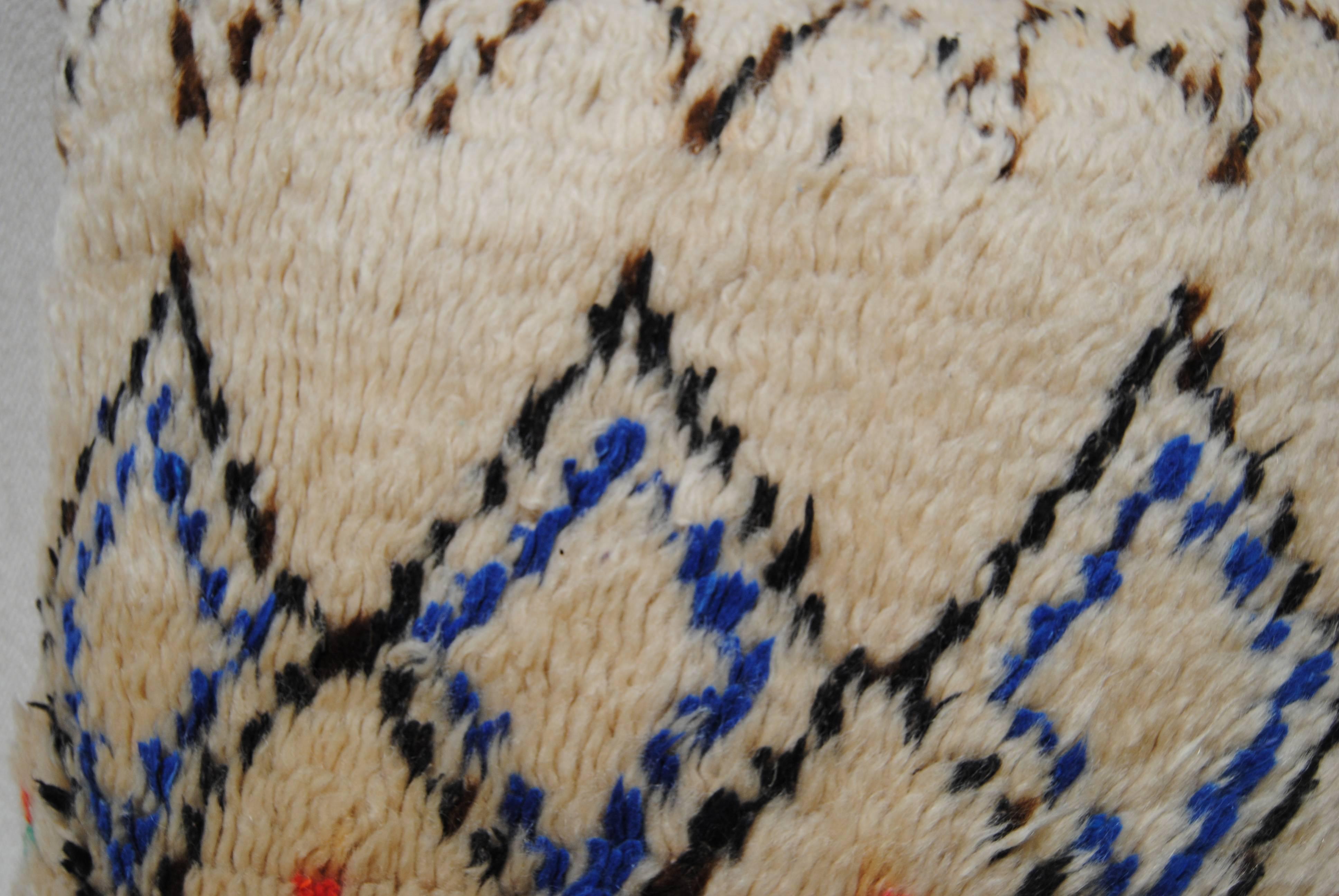 20th Century Custom Pillow Cut from a Moroccan Hand-Loomed Wool Vintage Azilal Rug For Sale