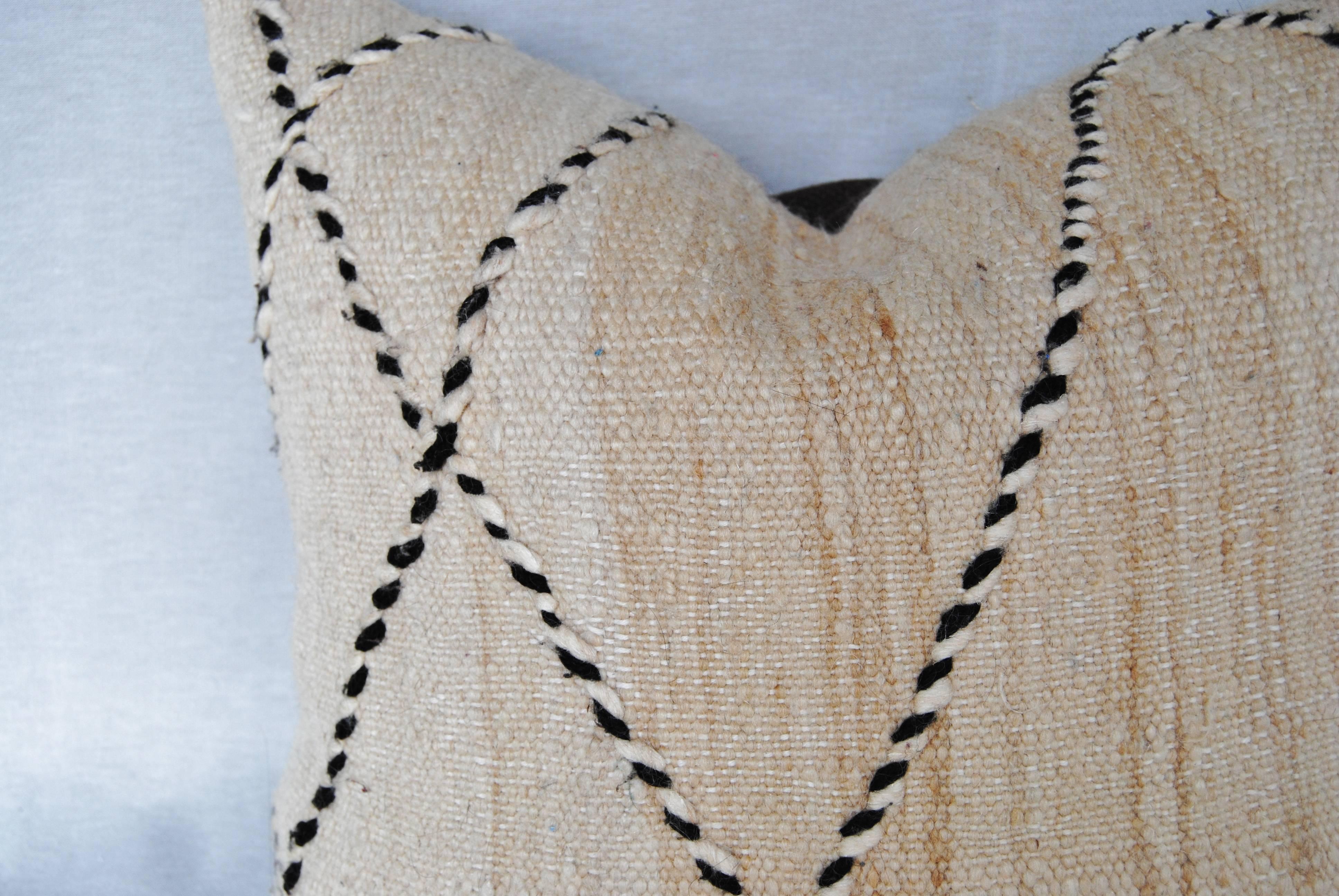 Moroccan Custom Pillow Cut from a Vintage Hand Loomed Wool Beni Ourain Berber Rug