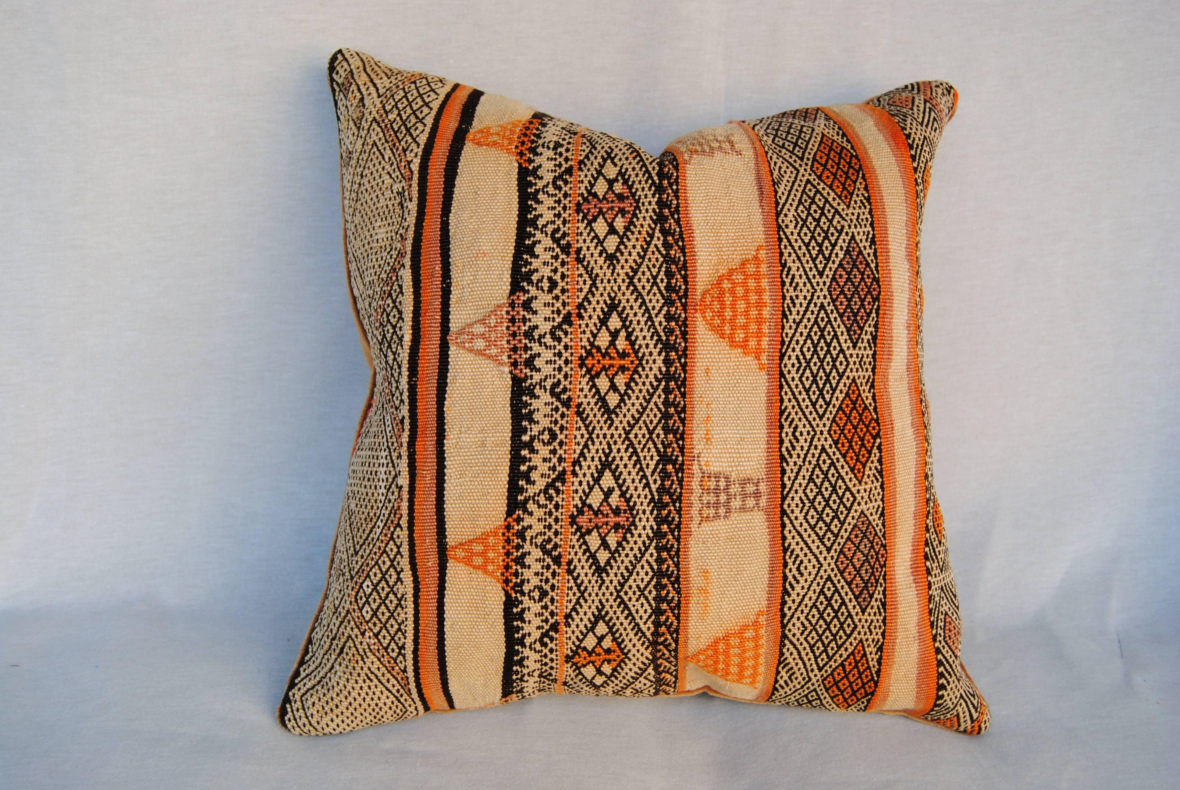 Custom Pillow Cut from a Vintage Hand Loomed Wool Moroccan Berber Rug In Good Condition For Sale In Glen Ellyn, IL
